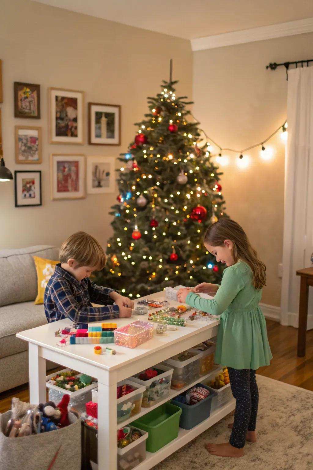 An engaging decoration station for children.