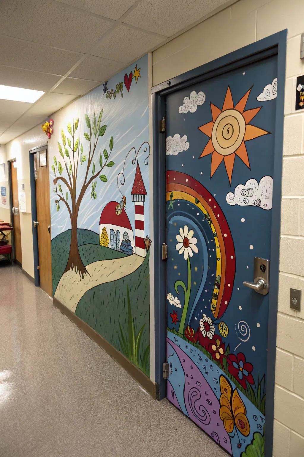An entrance transformed into a display of creative vision.