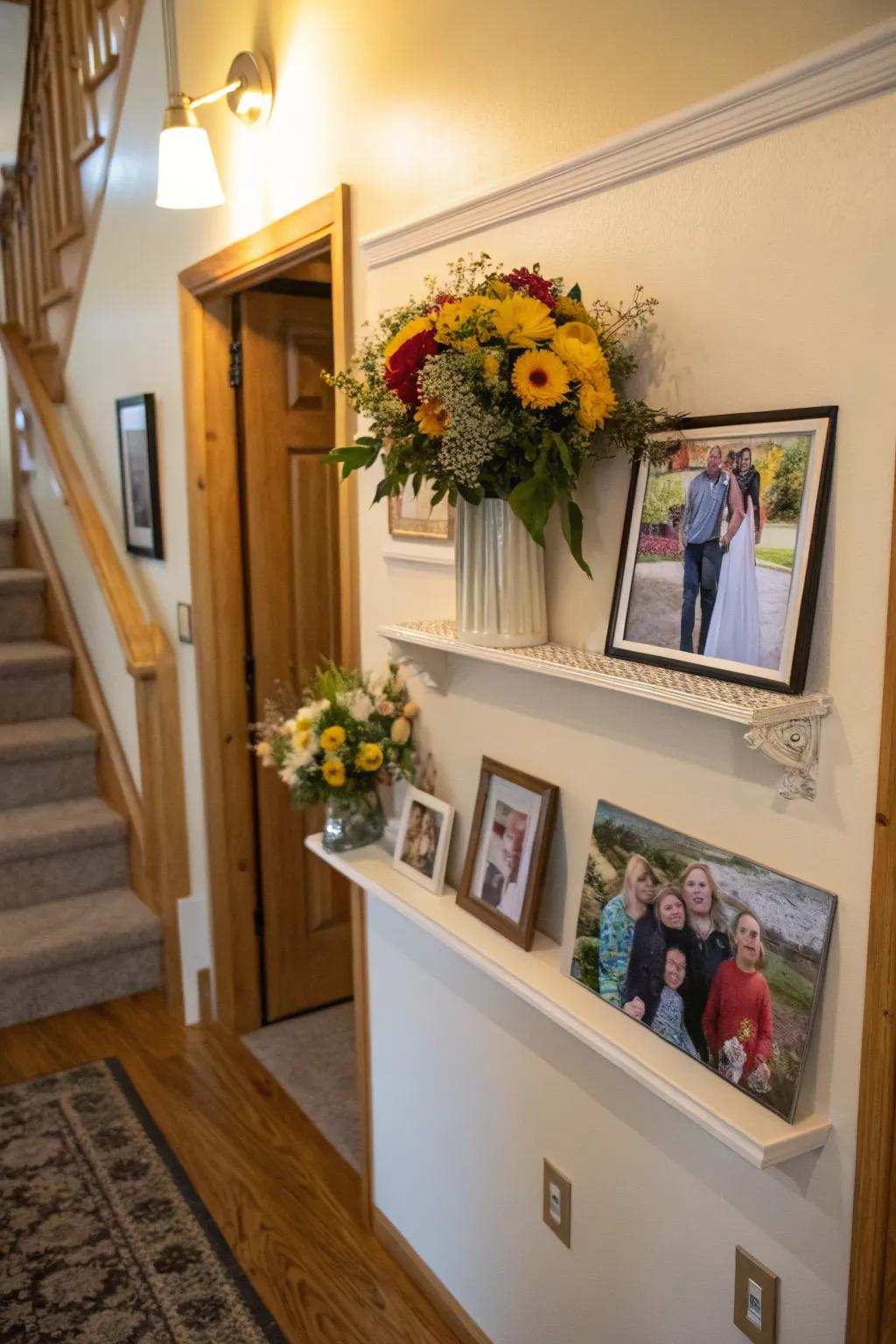An entryway display ledge establishes a welcoming ambiance.