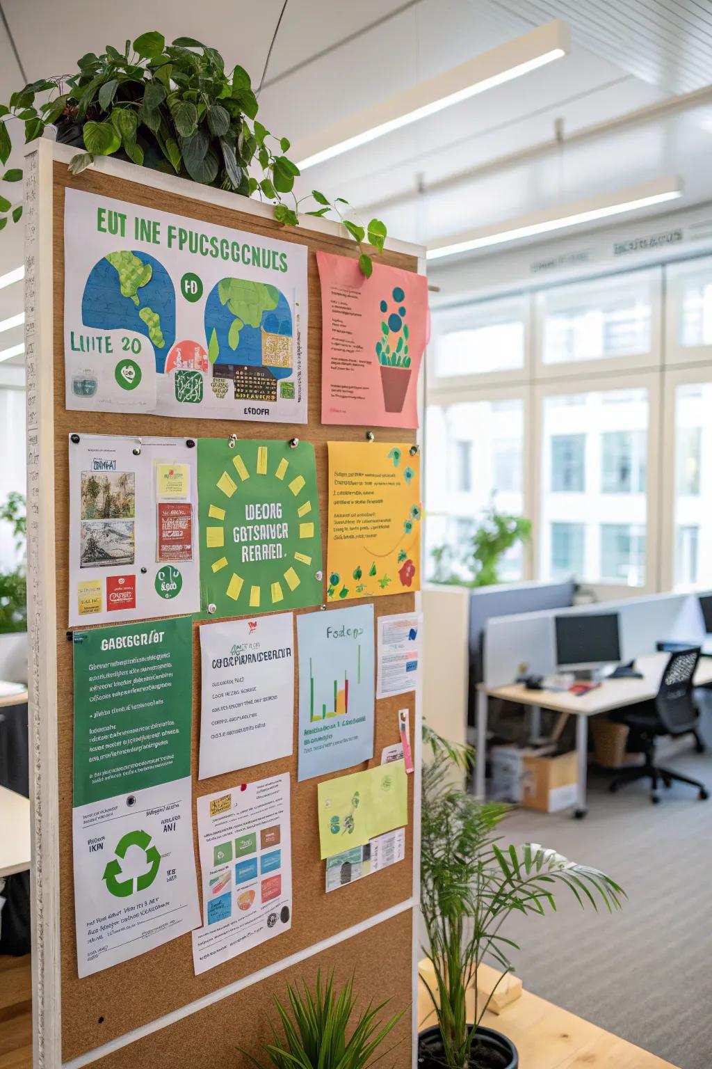 An environmentally conscious actions board promoting sustainability in the workplace.