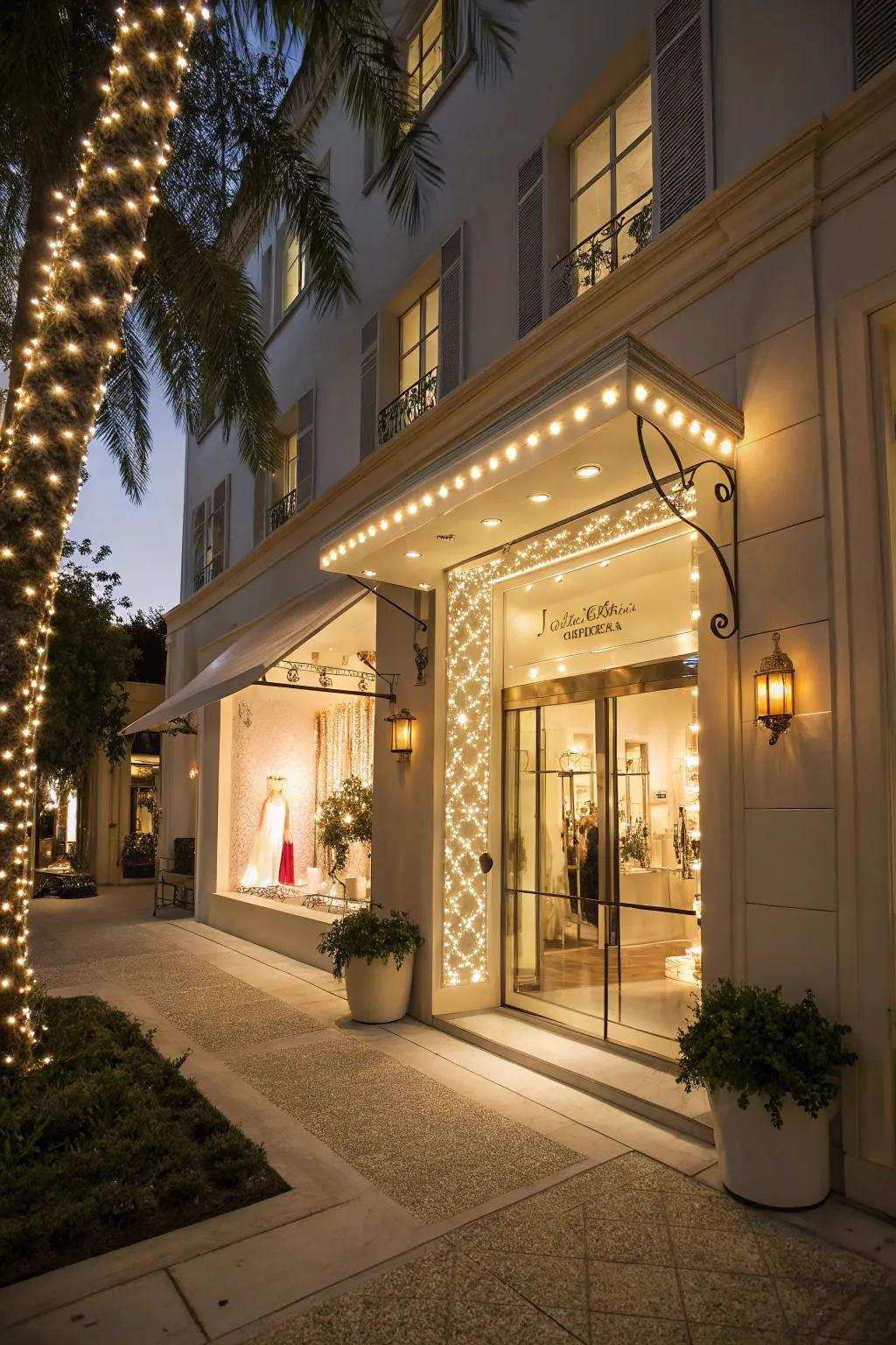 An illuminated identifier that enhances the boutique's charm both day and night.