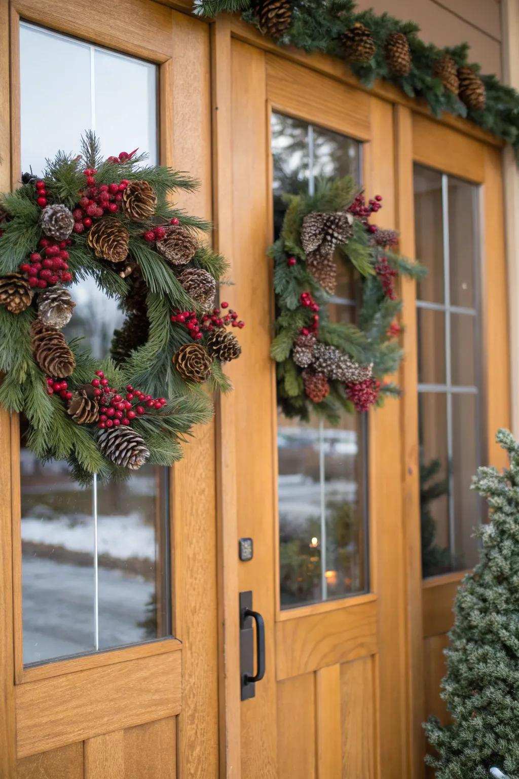An impressive assortment of garlands for a traditional holiday greeting.