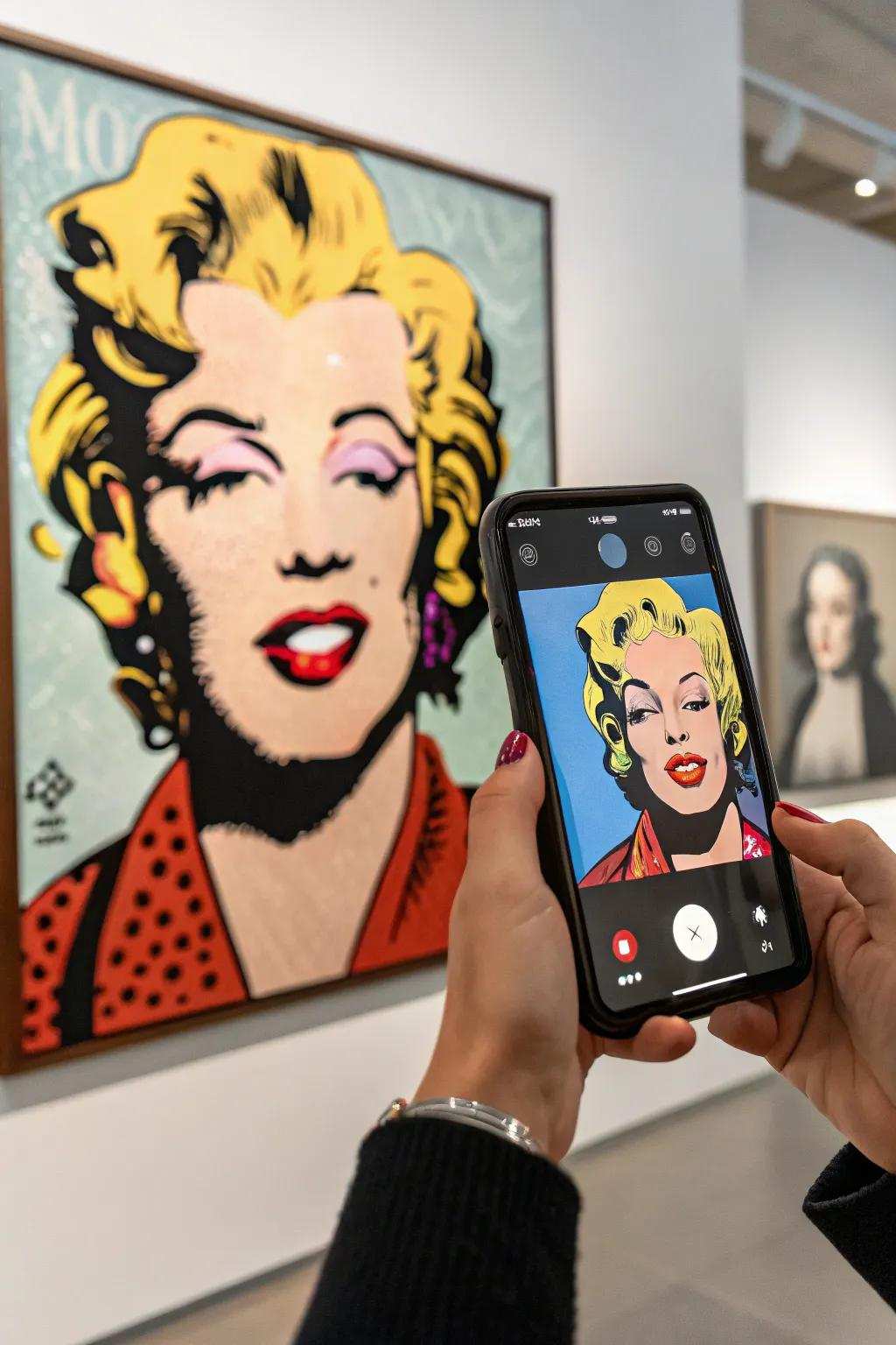 An innovative pop art painting enhanced with enhanced reality elements.