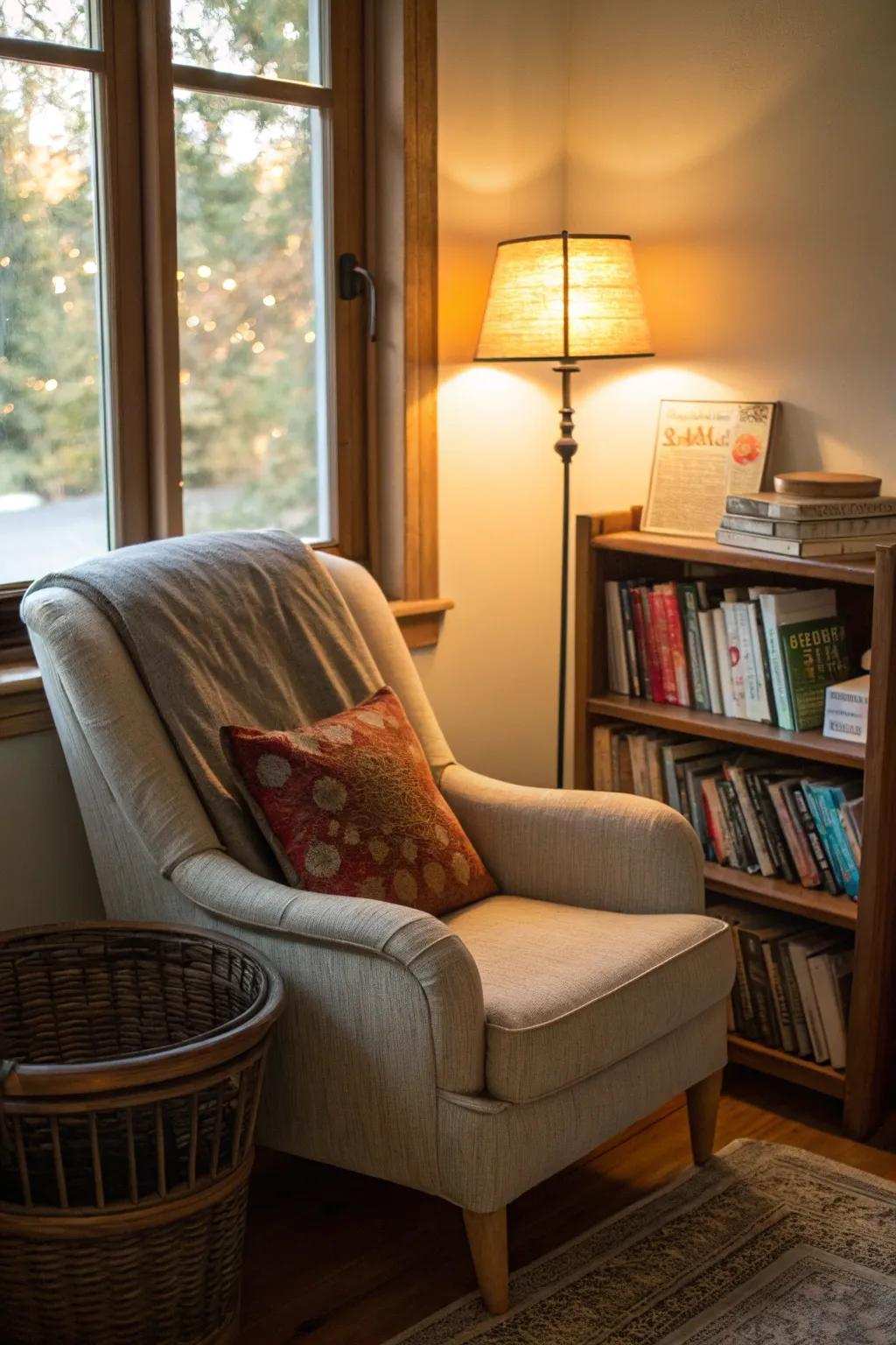 An inviting reading nook perfect for relaxation and enjoyment.