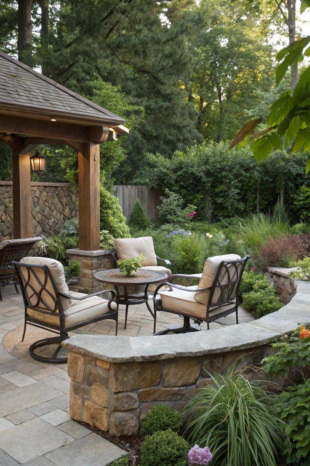An inviting seating space on a rock base, perfect for unwinding.