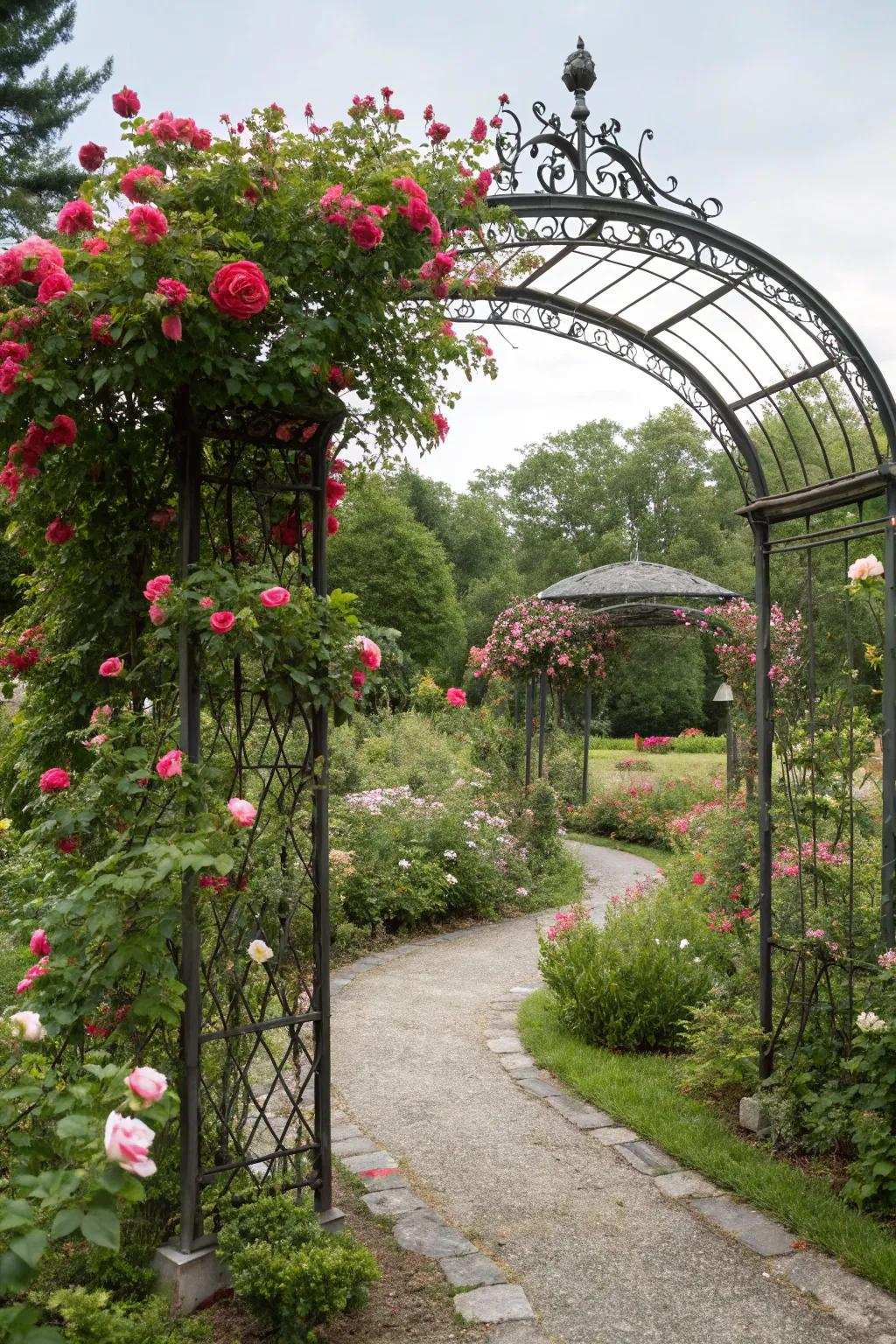 An iron gateway brings a fairytale component to your garden.