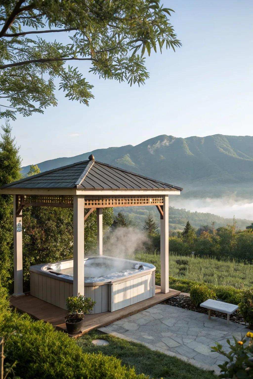 An open-air gazebo harmonizing with the surrounding nature.