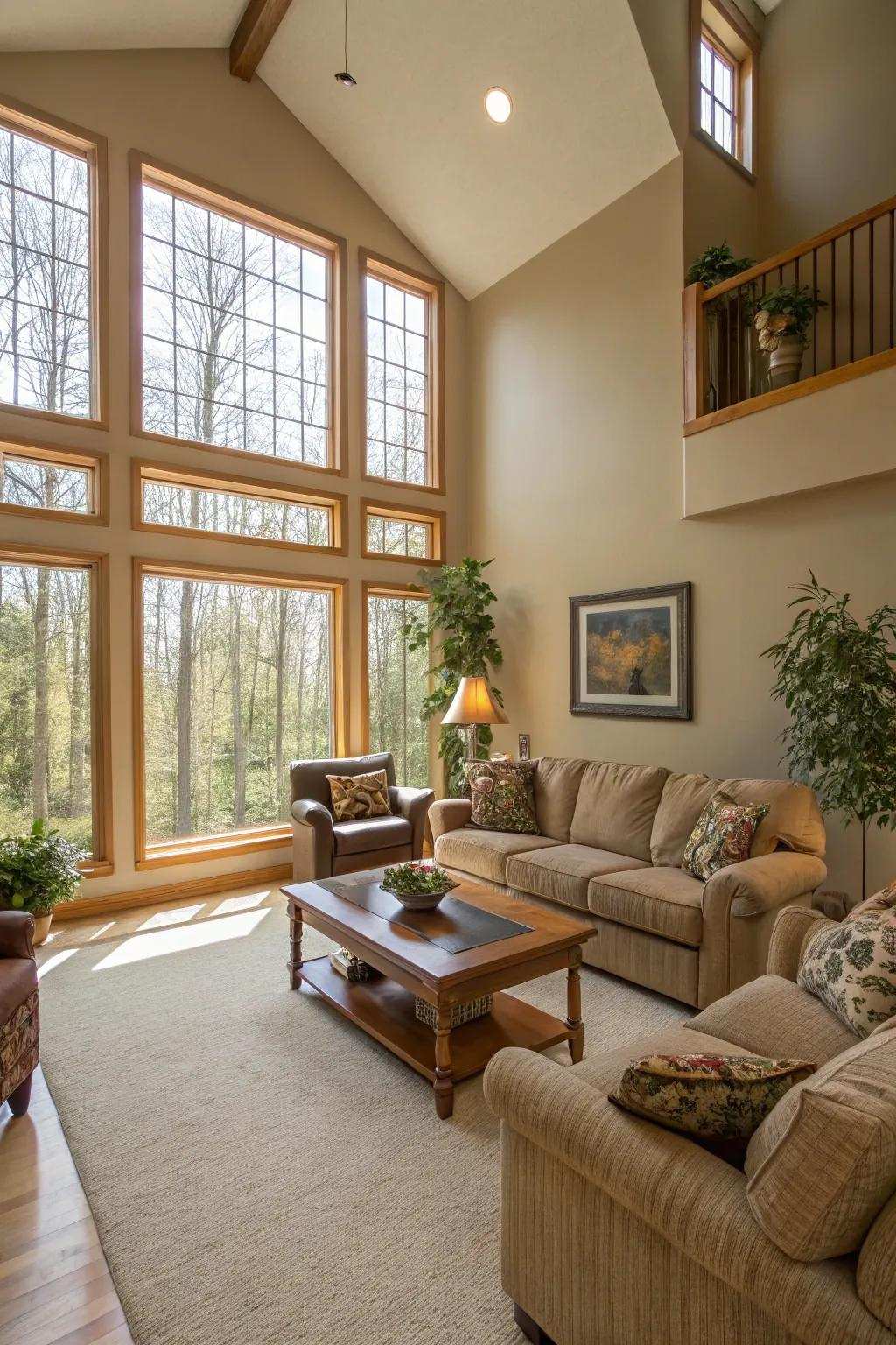An open design amplifies the airy sensation of this living space with European influences.
