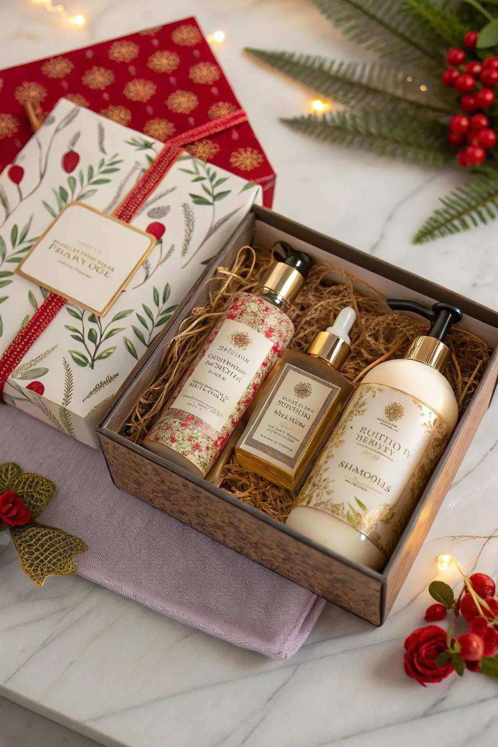 An opulent present compilation pairing hand cleanser with complementary items