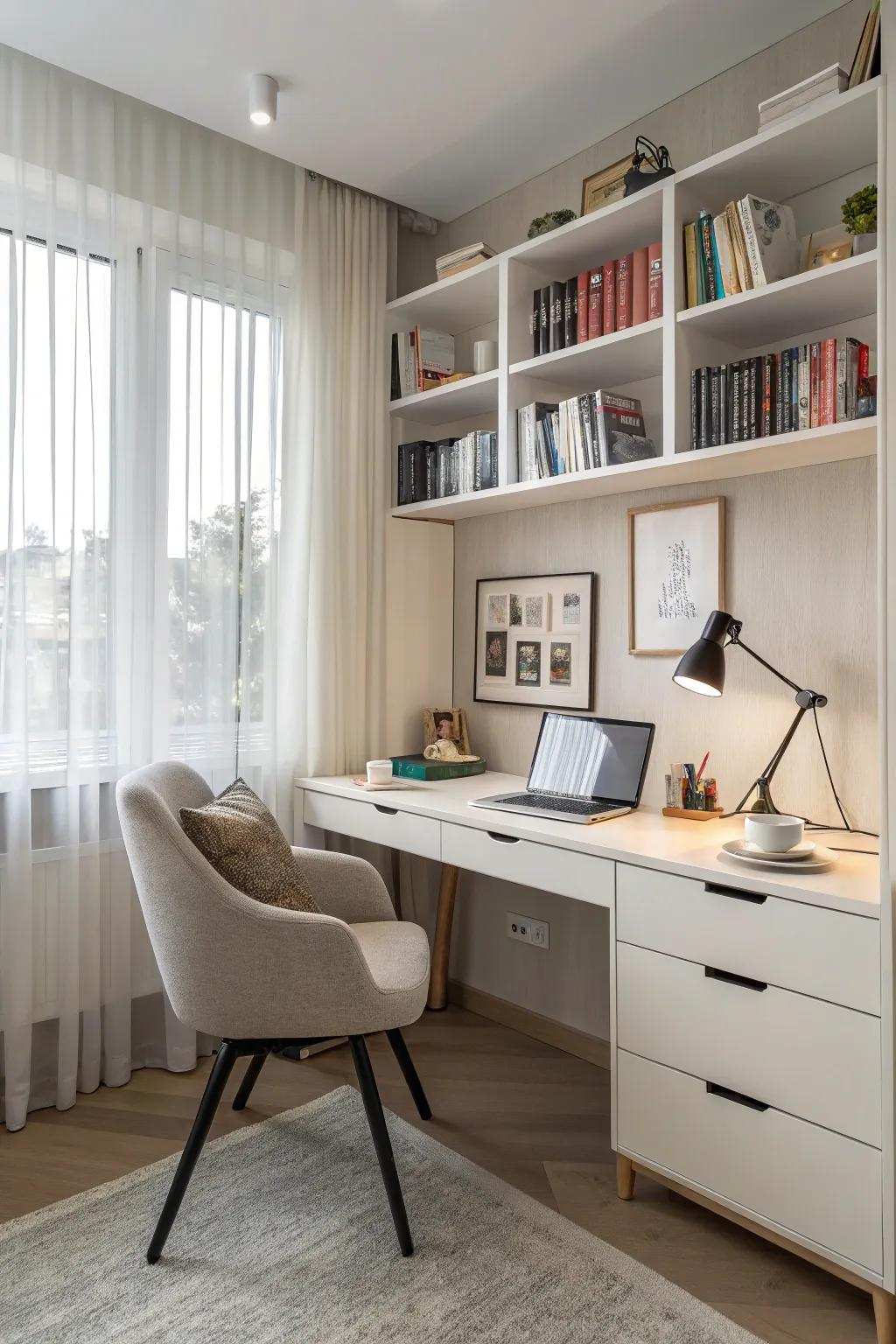 An organized home office promoting focus and calm.