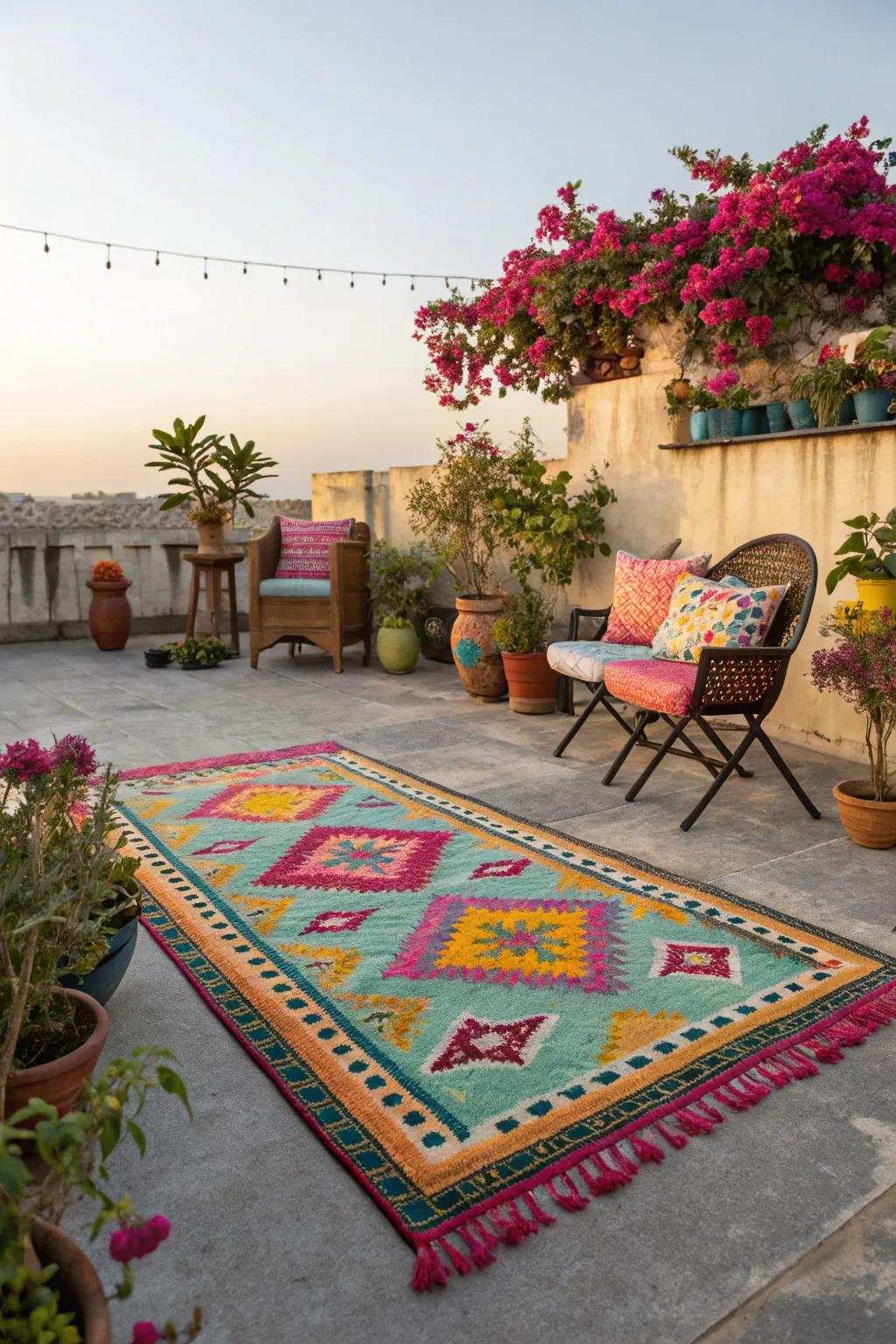 An outdoor rug quickly enhances your patio's style and comfort.