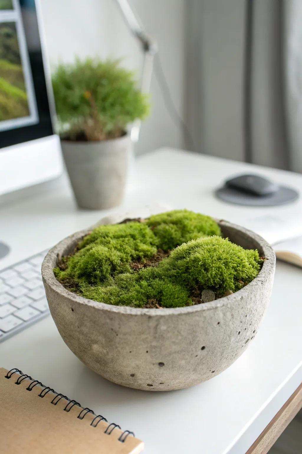 An up-to-date compound basin planter featuring vibrant moss.