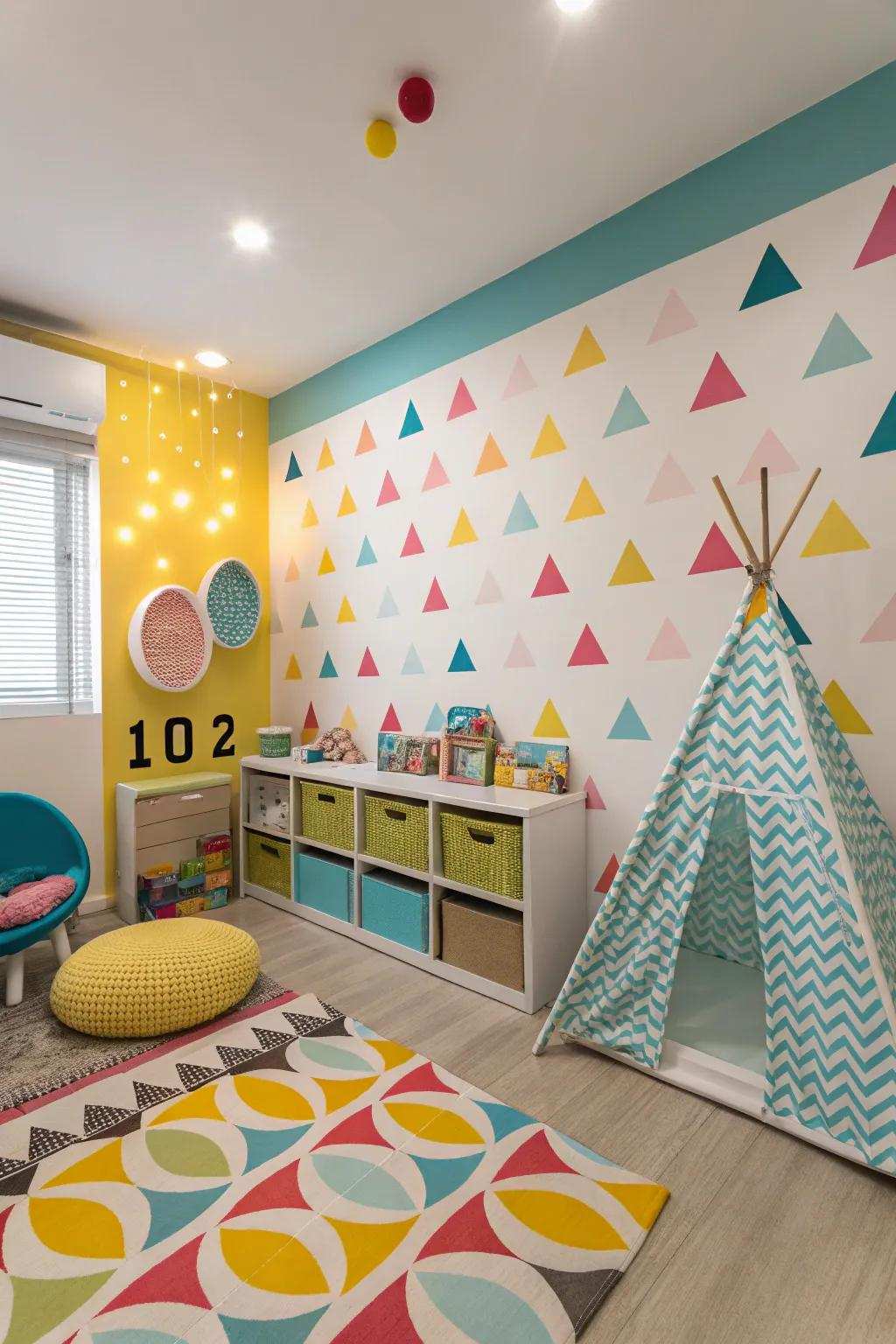 Angled patterns add an energetic and creative vibe.