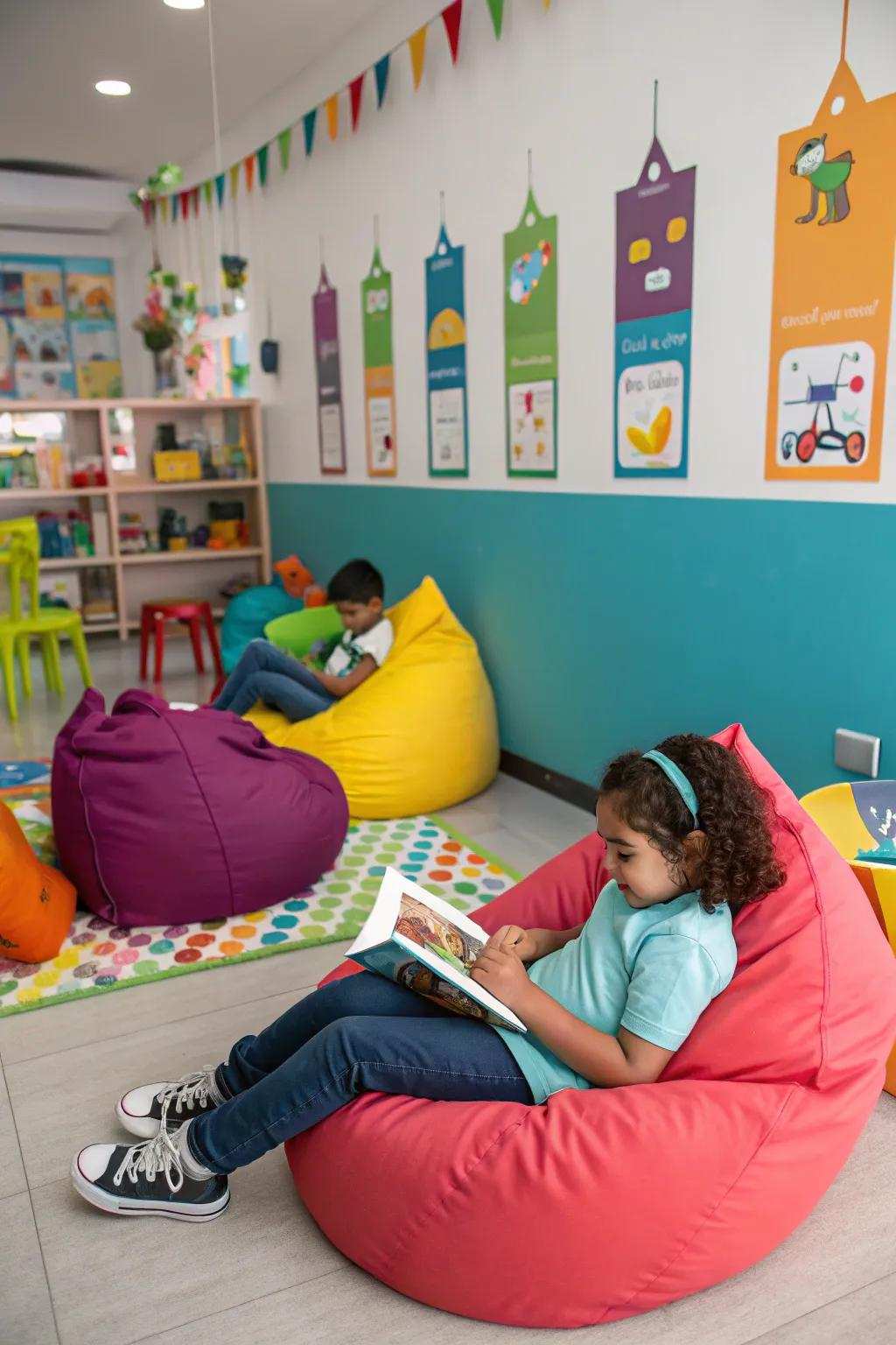 Appealing comfort sacks encourage a relaxed environment for preschoolers.