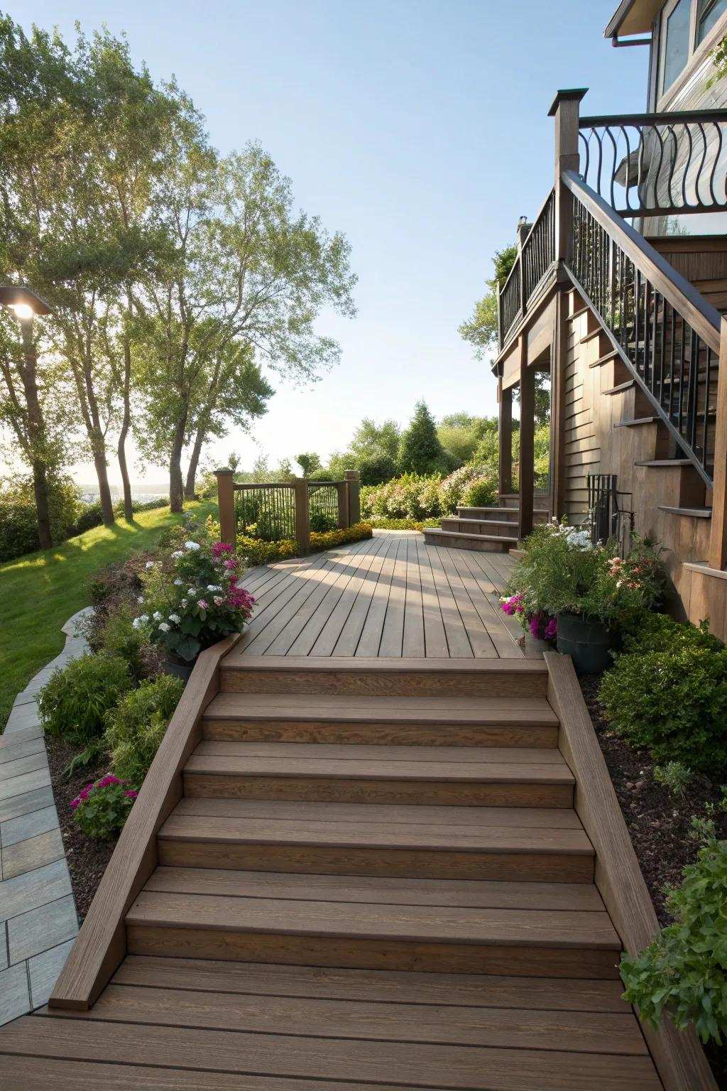 Append depth with stylish deck stairs.