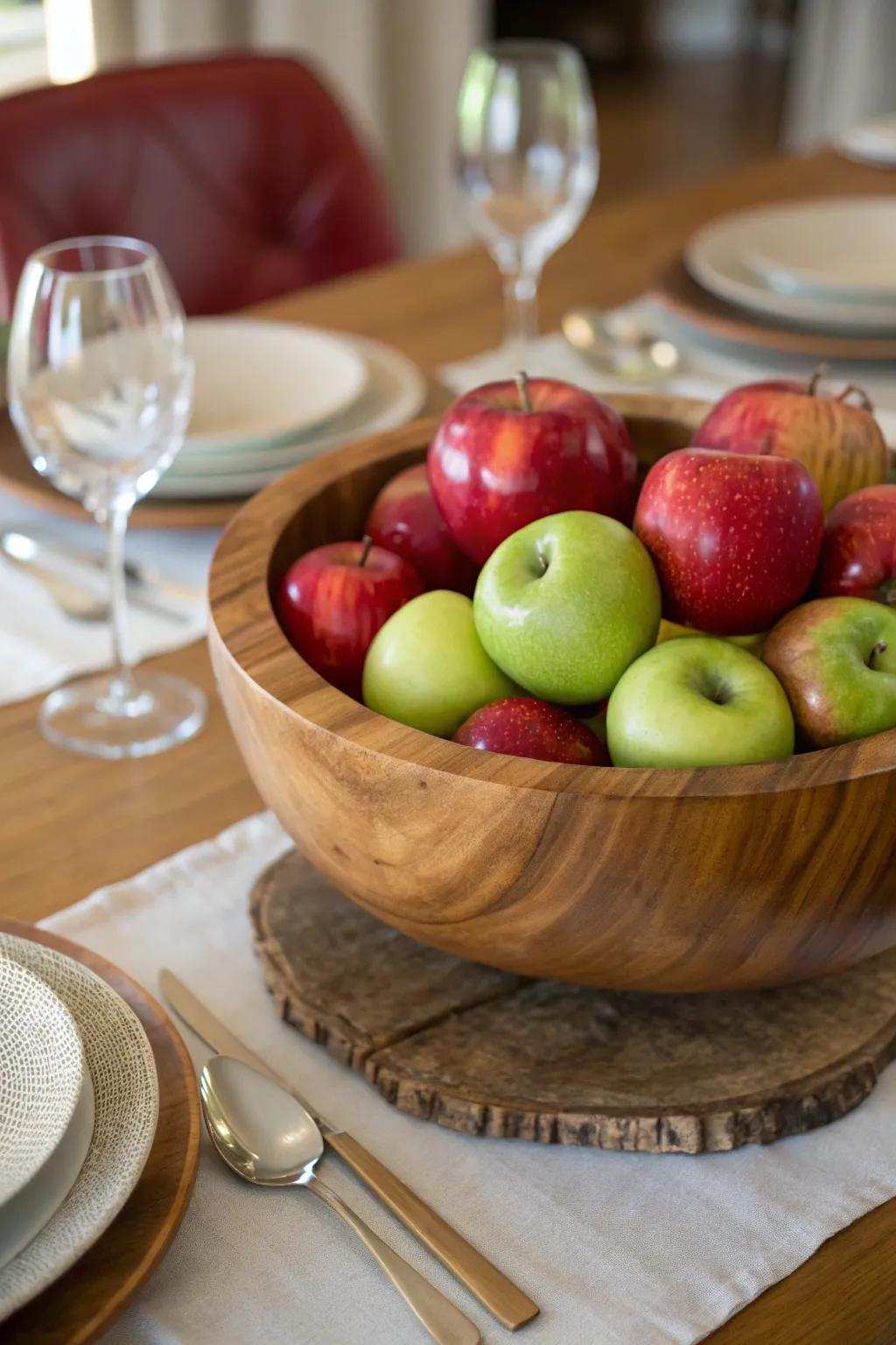 Apples contribute an energizing and vibrant aspect to autumnal decoration.