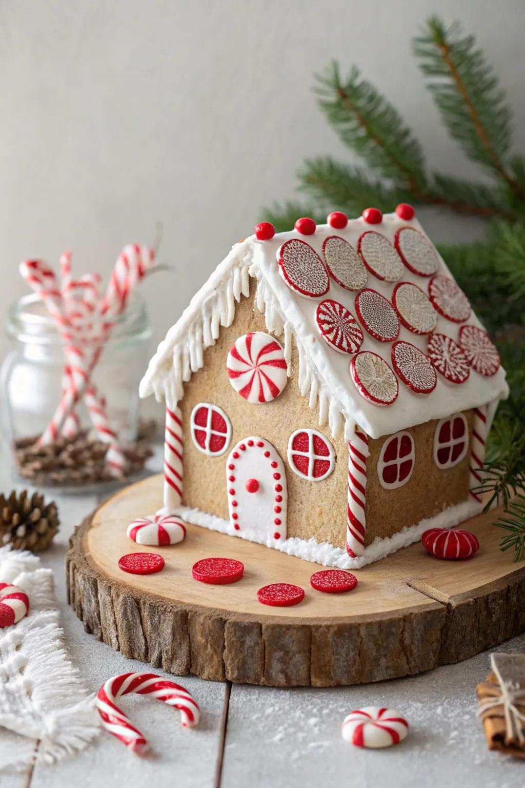 Appreciate celebratory minimalism using this charming Minty Abode gingerbread house.