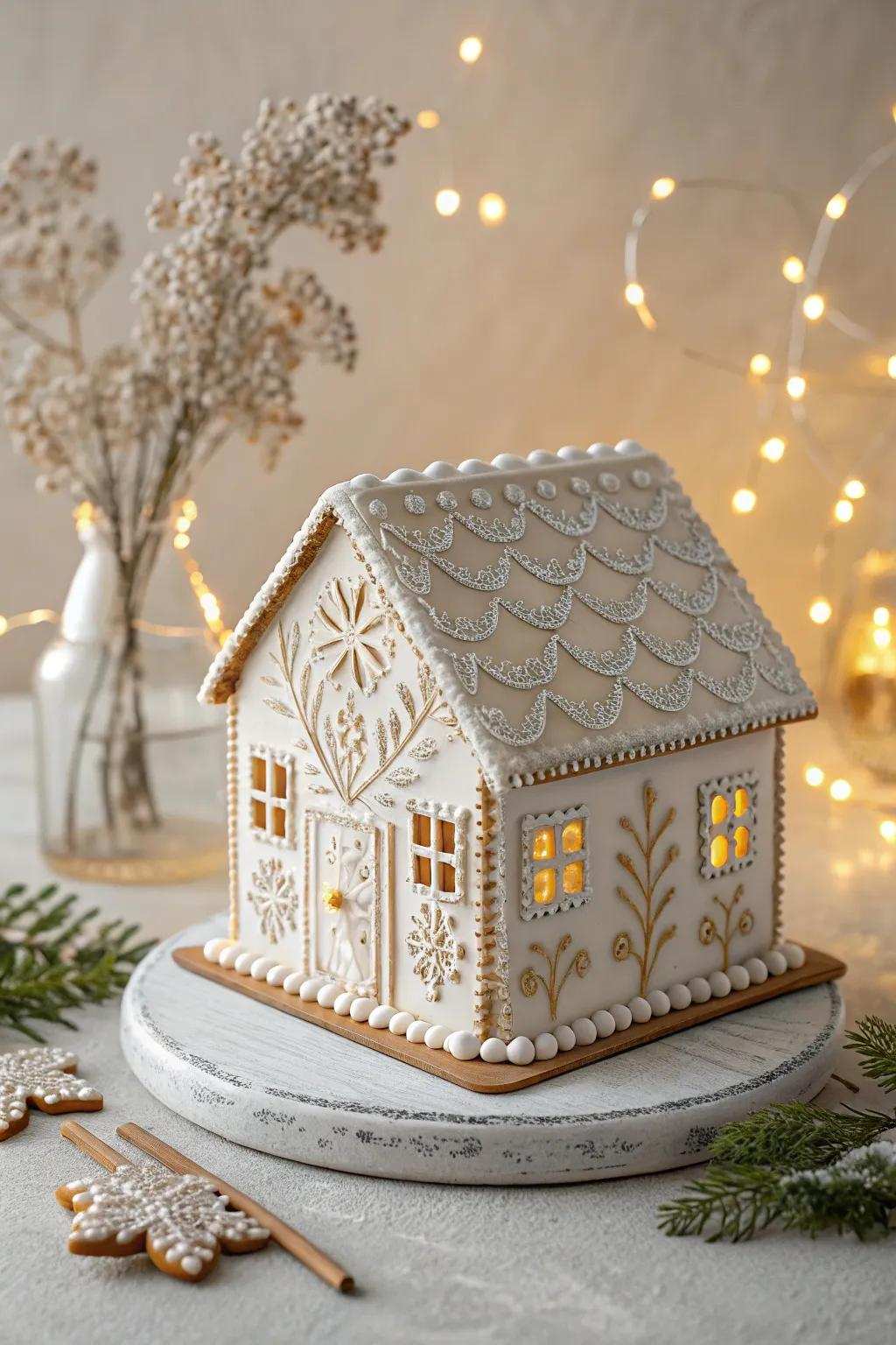 Appreciate clarity using this streamlined contemporary gingerbread house, where grace is matched with festive charm.