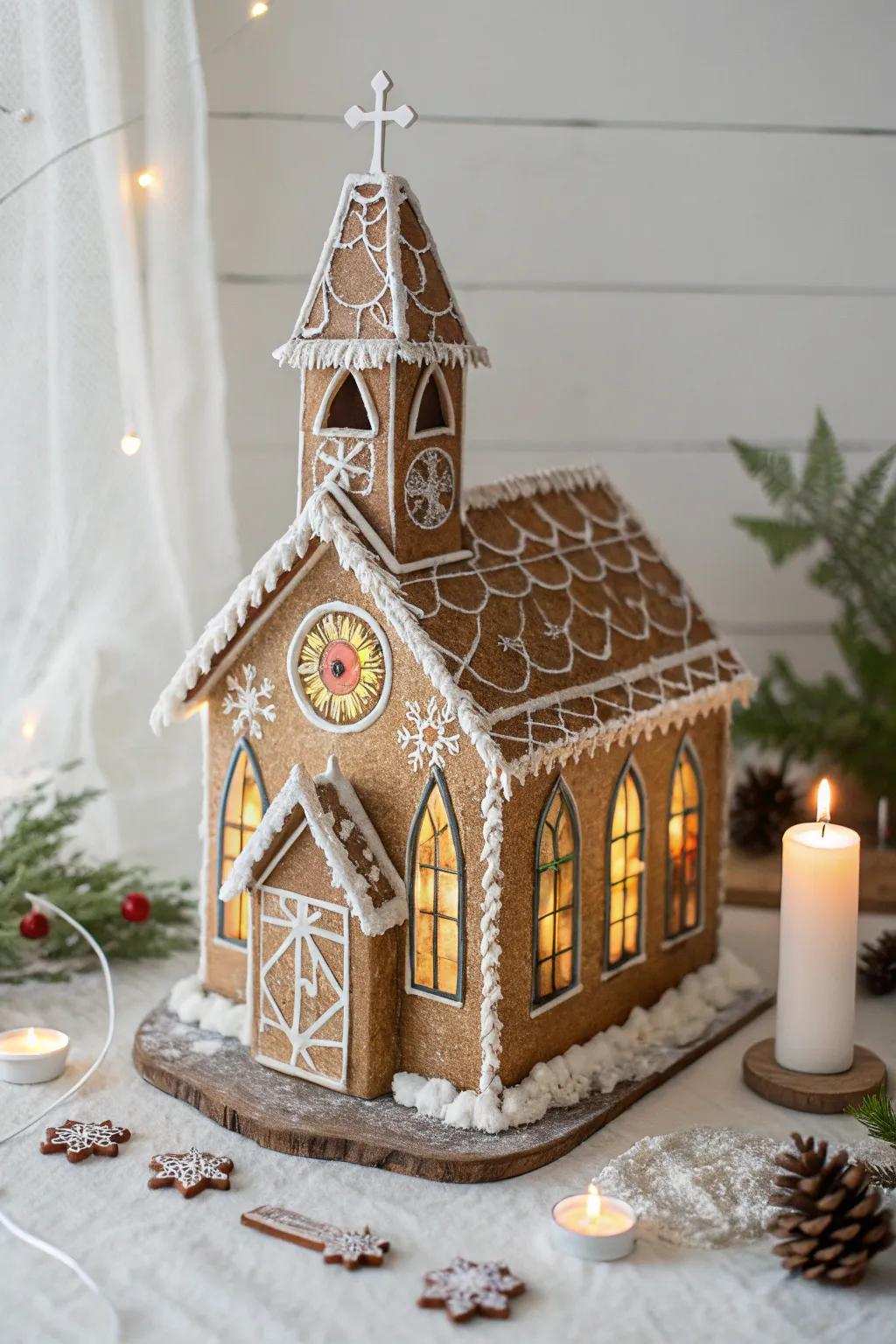 Appreciate the skill of simplicity with a gingerbread sanctuary that glows with inherent radiance.