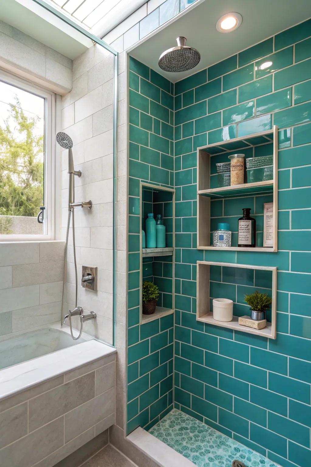Aqua brick niches add stylish and useful storage to your shower.