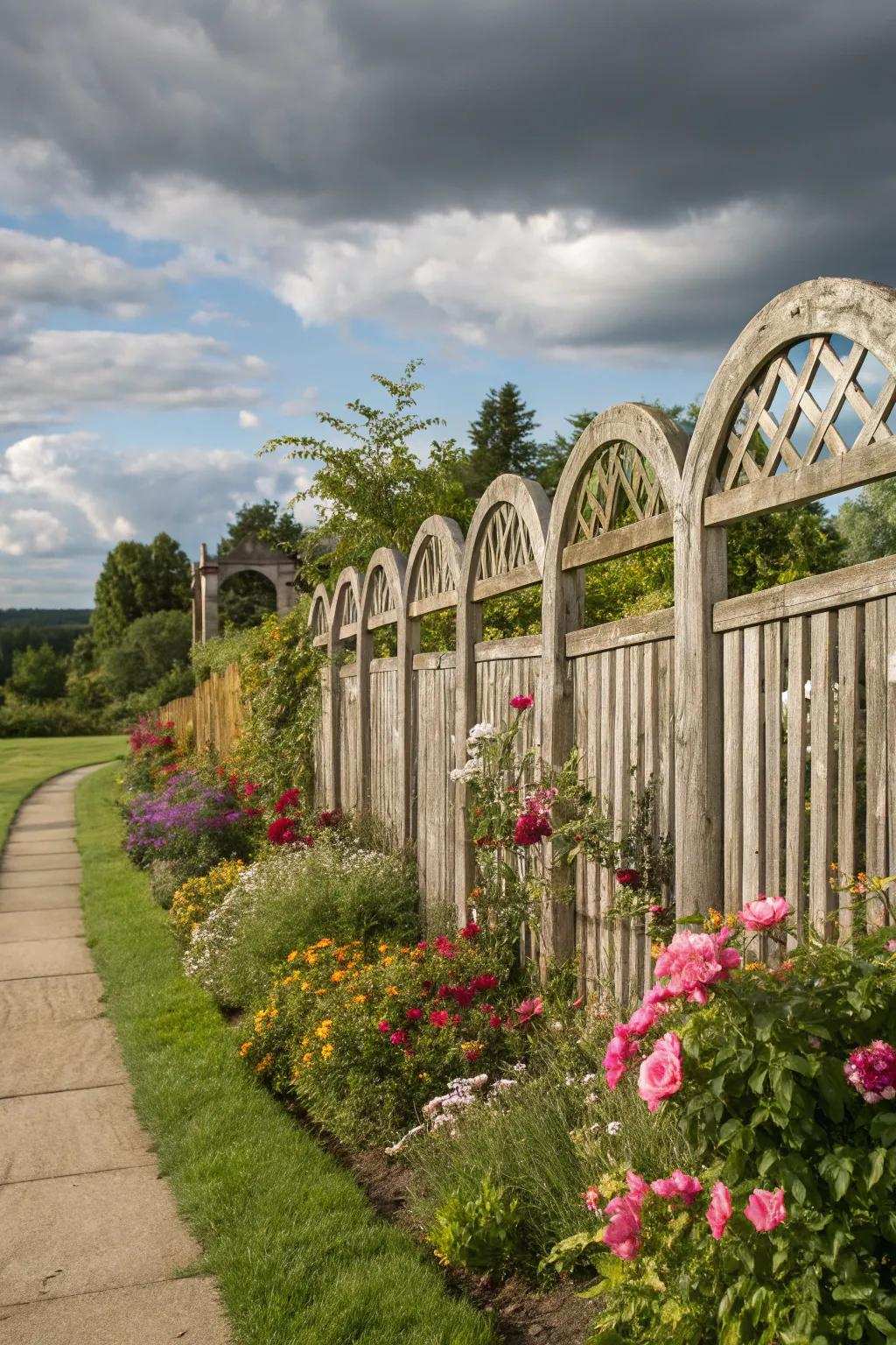 Arched panels fashion a refined and elegant fence layout.