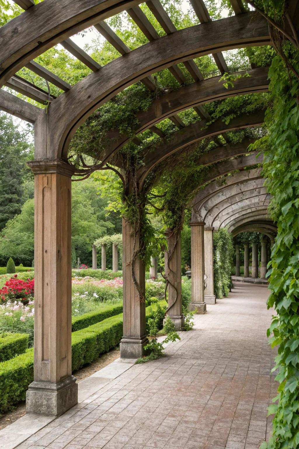 Arches help create distinct zones inside your pergola.
