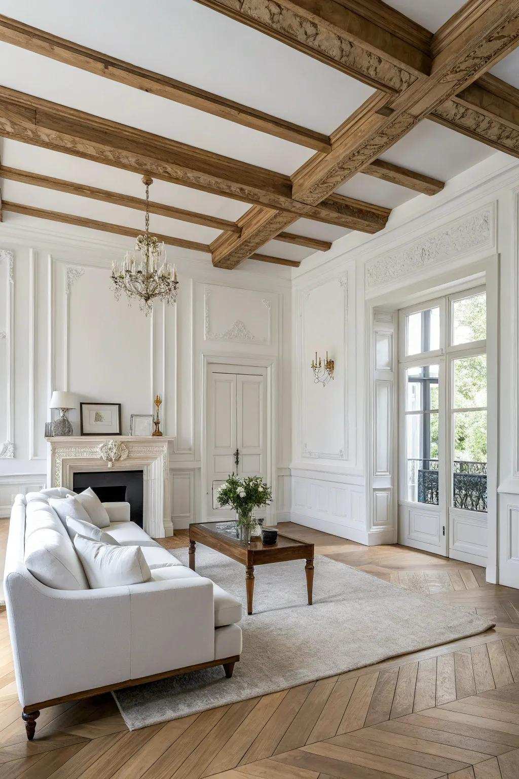 Architectural details add depth to a white room.