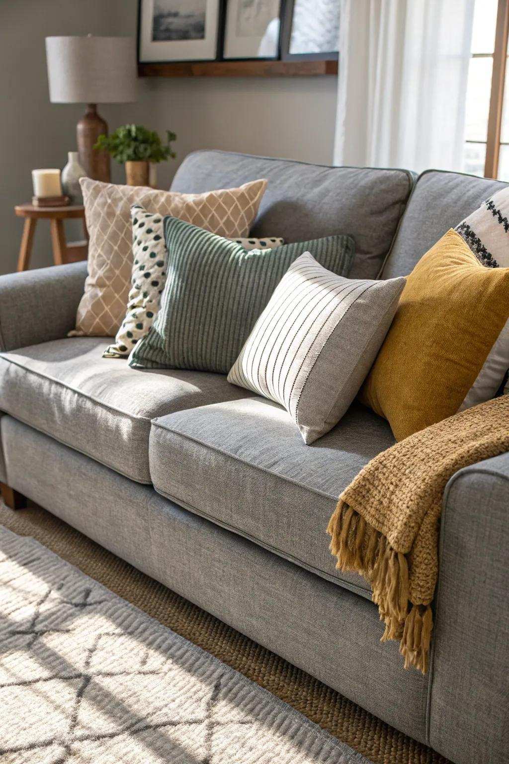 Arranging pillows in various sizes produces an aesthetically pleasing effect.