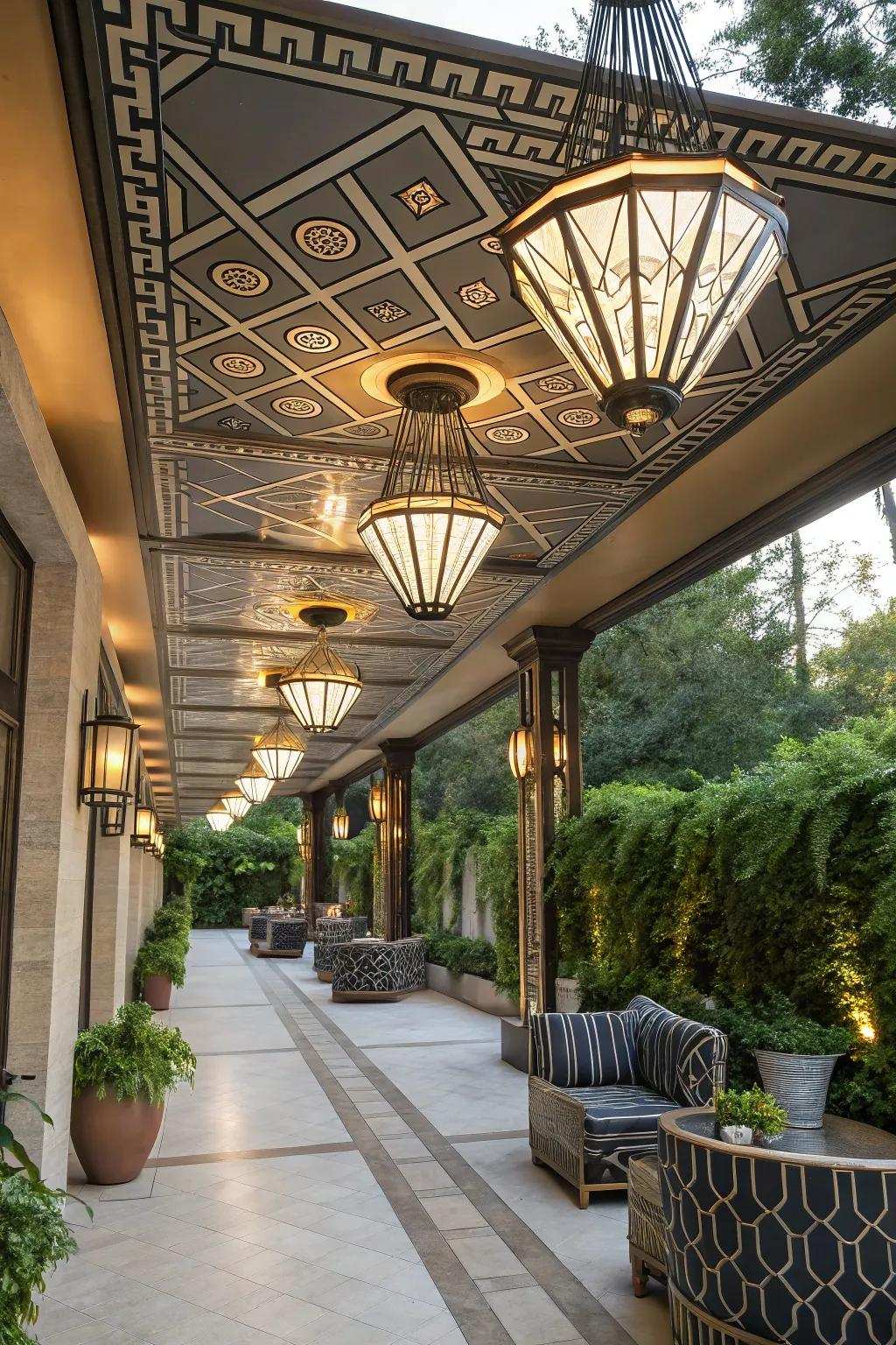 Art Deco lights enhance your outdoor space with a vintage allure.