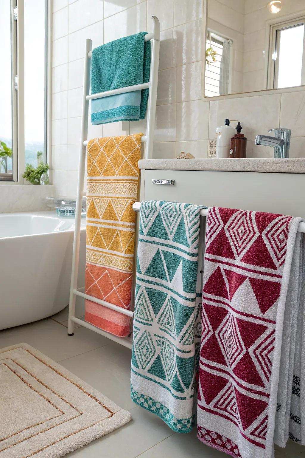 Artful towels infuse texture and color into your bathroom decor.