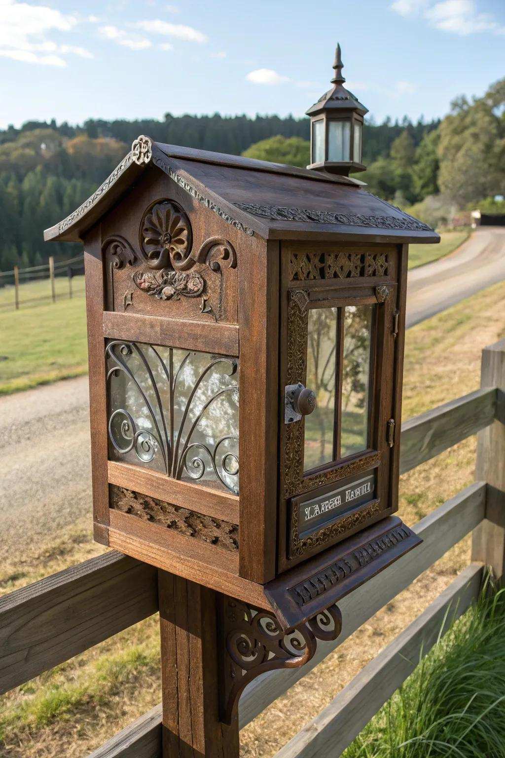 Artisan elements transform this farmhouse mailbox into a piece of art.