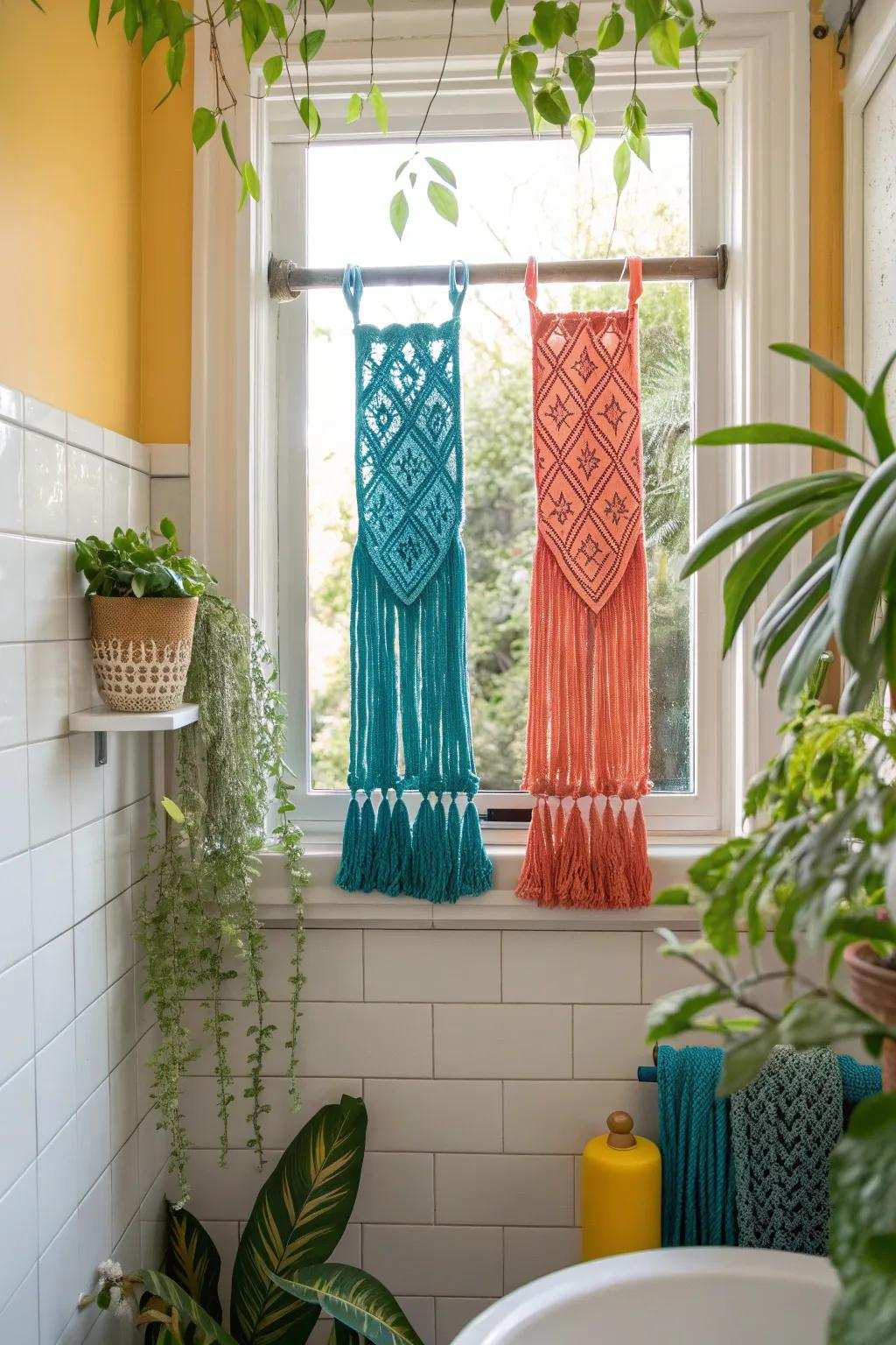 Artistic elegance with handcrafted twisted cord hangings.