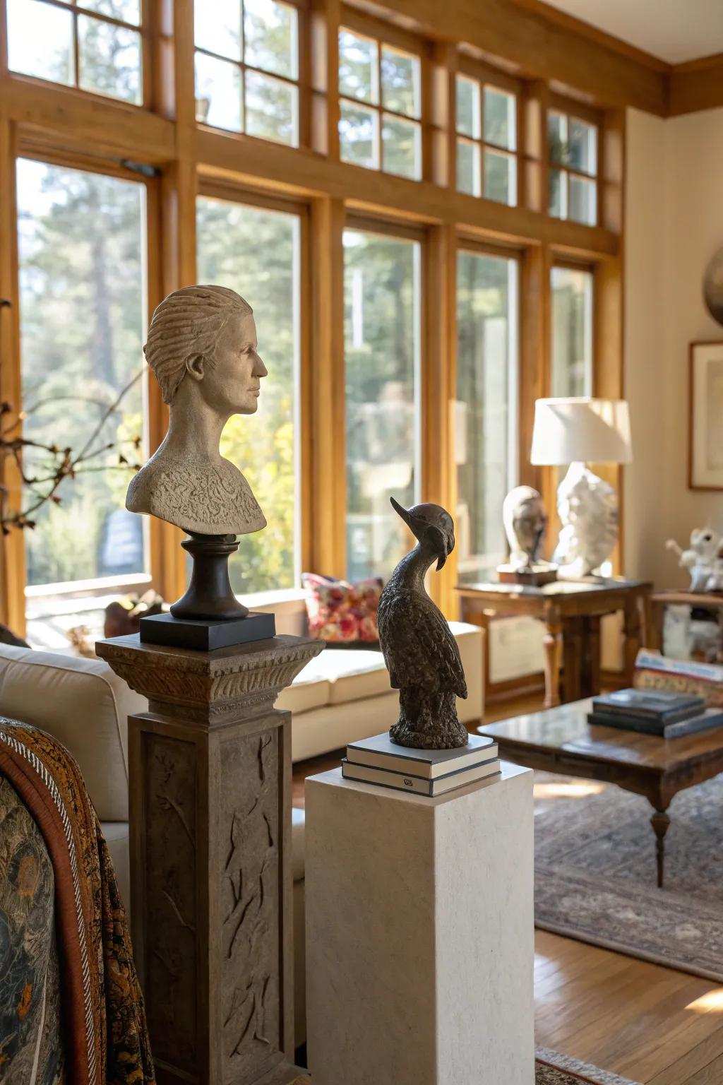 Artistic elements complementing and enhancing the grandeur of expansive windows.