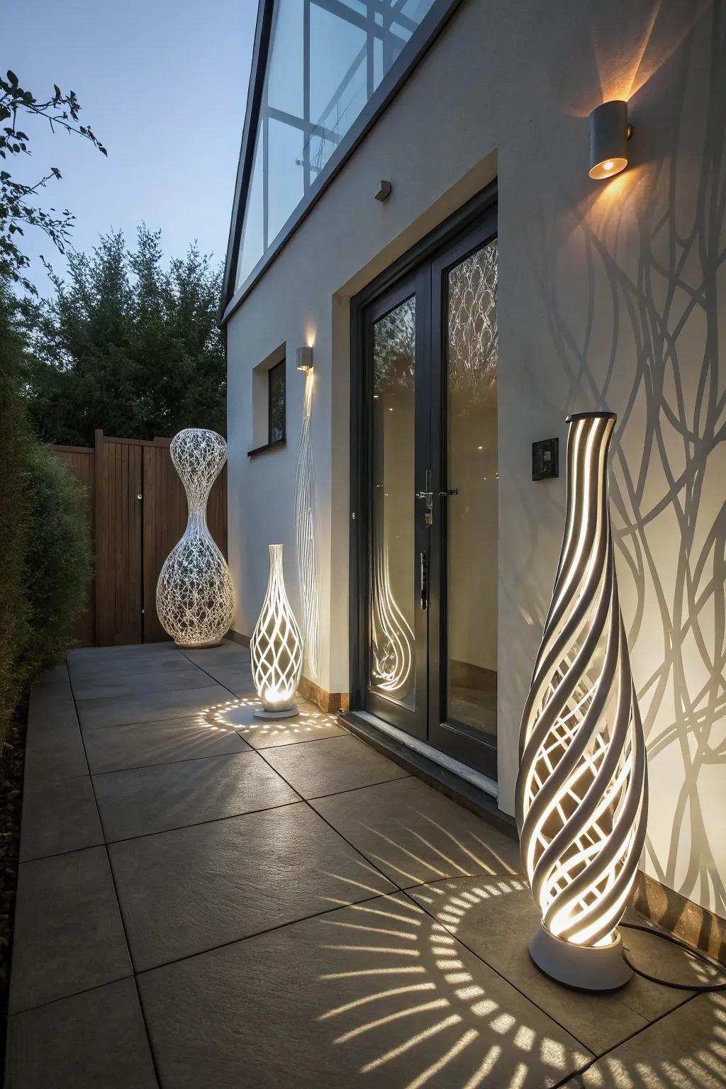 Artistic light sculptures function as functional and eye-catching decor.