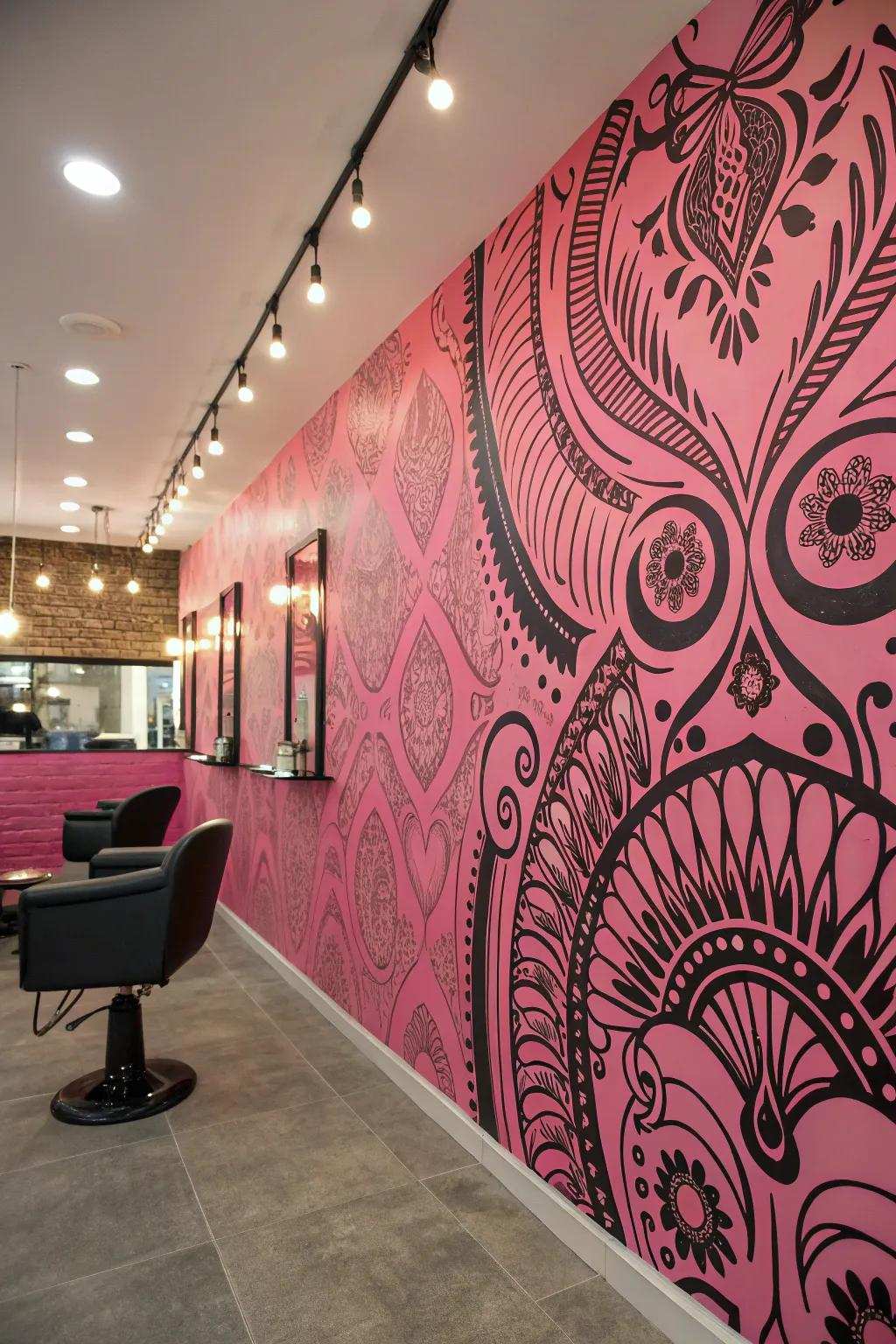 Artistic wall art enhances the salon’s visual allure.