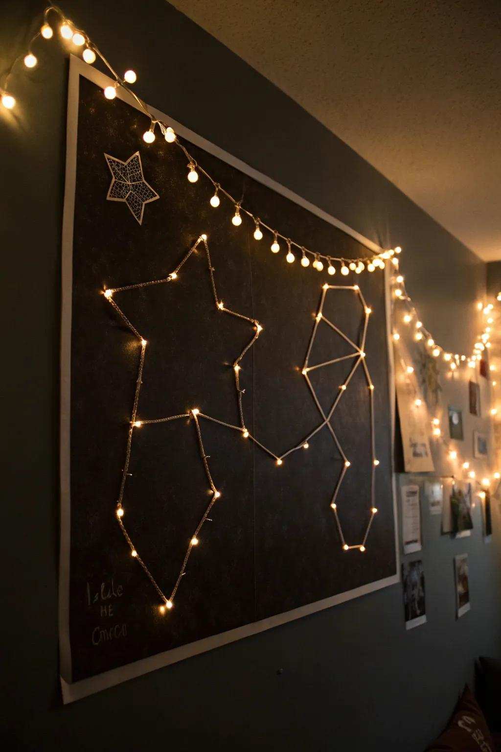 Artwork showing constellations that you make, adding a personal touch to a space-themed design.