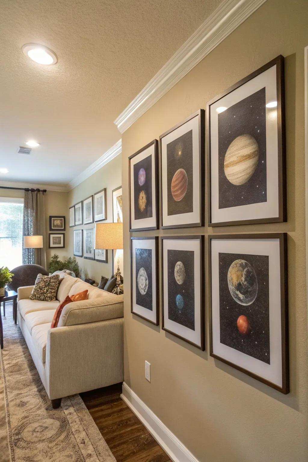 Artwork showing orbiting bodies adds a feel of the galaxy to your walls.