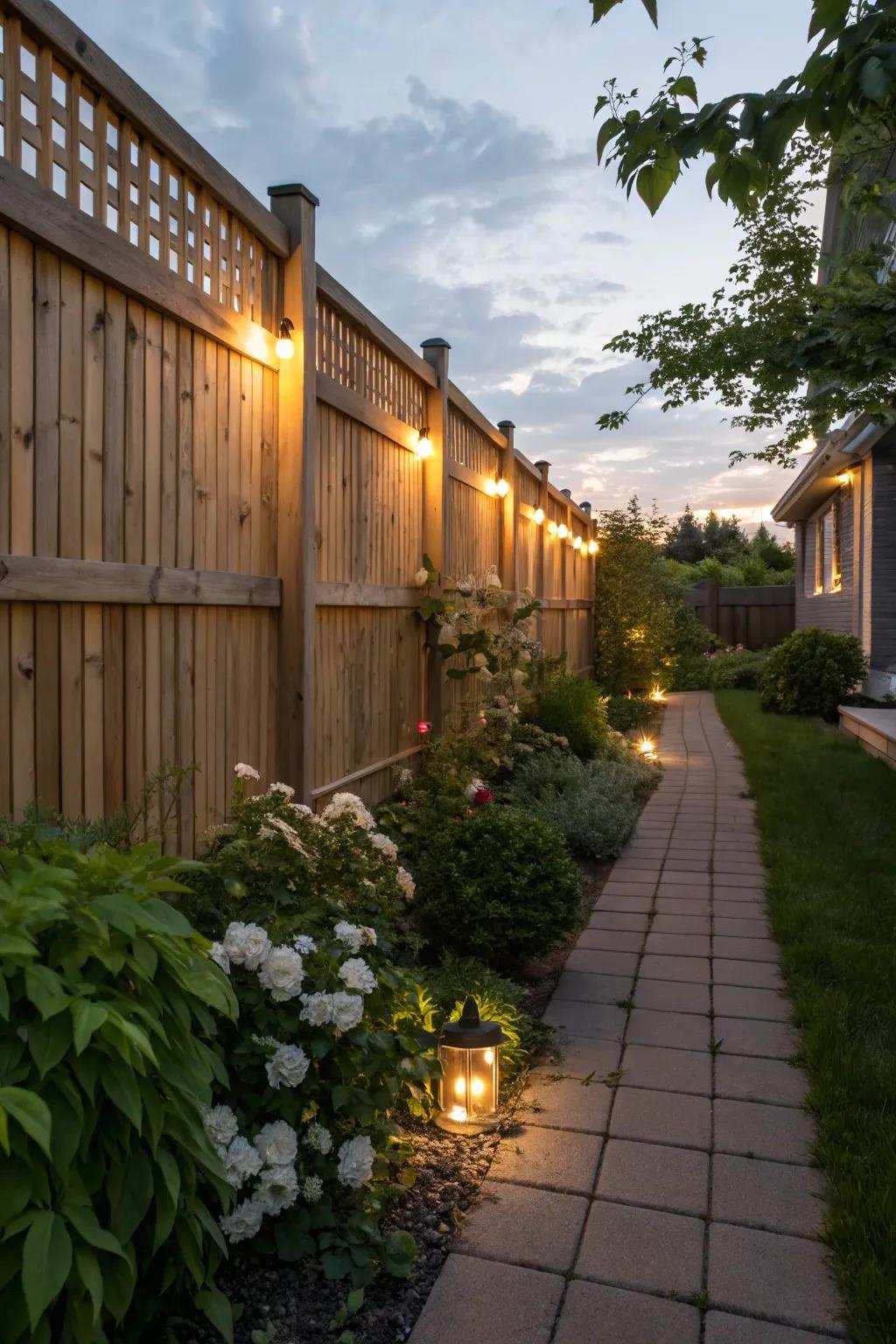 Assimilated illumination appends warmth and safety to fences.