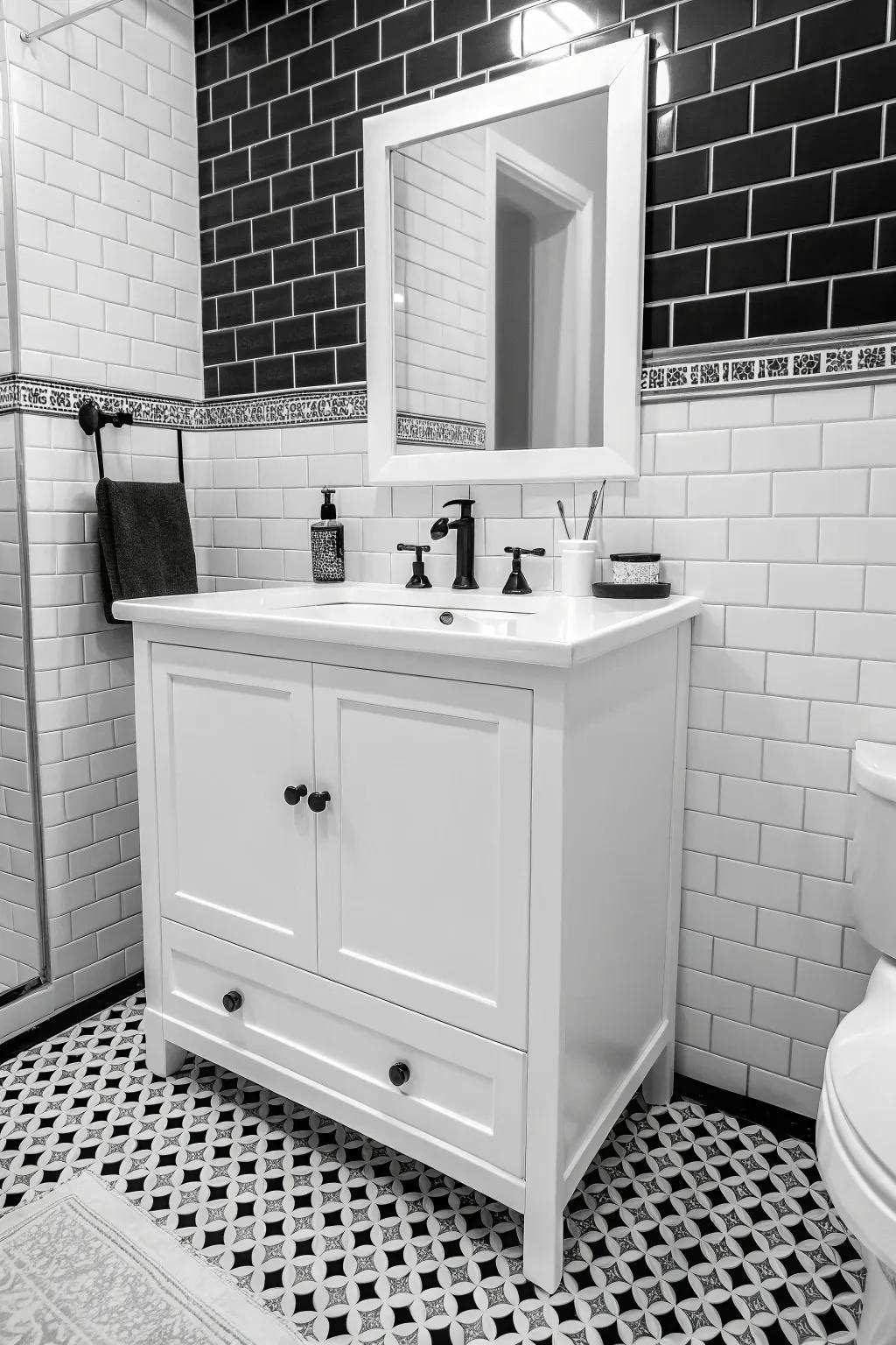 Attain ageless elegance with a black and white vanity.