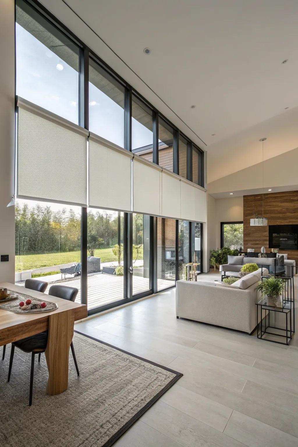 Automated coverings offer stylish solutions for dividing spaces.