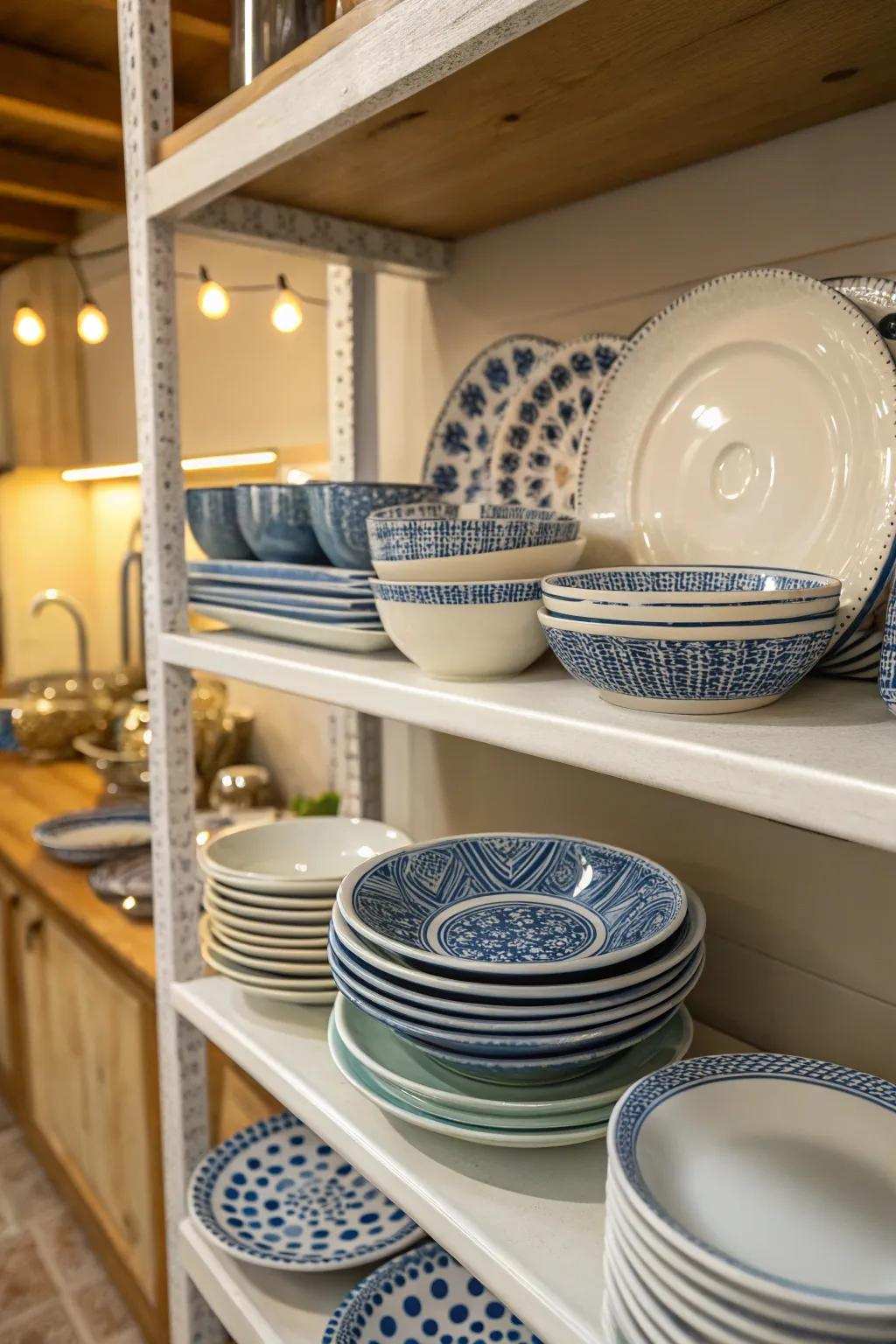 Azure and ivory pottery gives a genuine Italian visual.