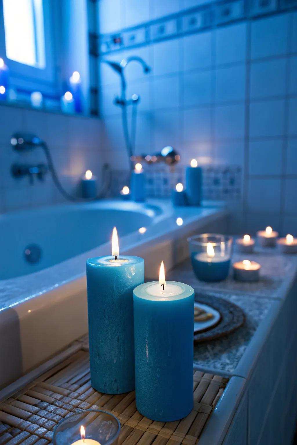 Azure luminaries enhance the atmosphere with their soothing radiance and hue.