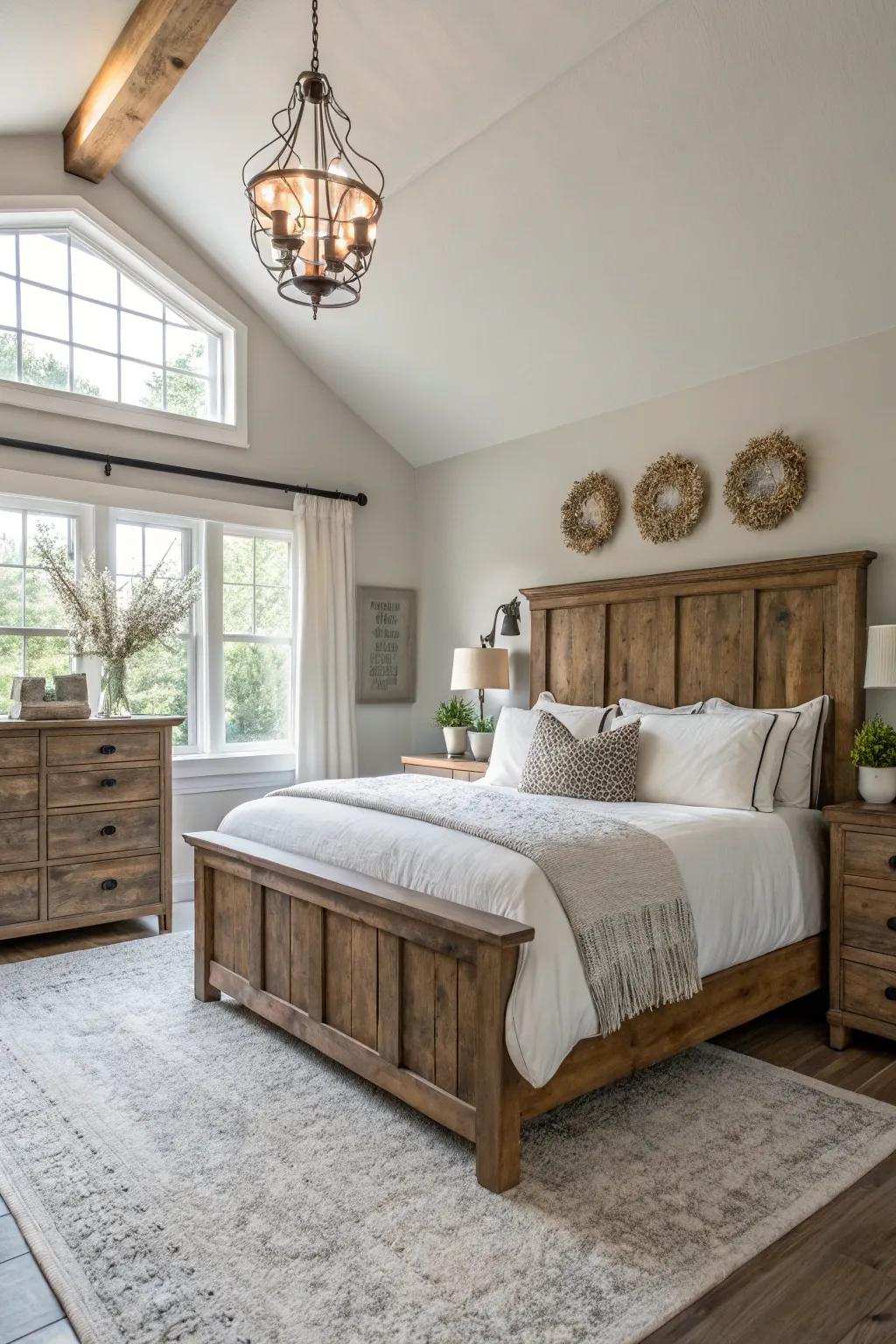 Balanced aesthetic stemming from a fusion of modern and farmhouse elements