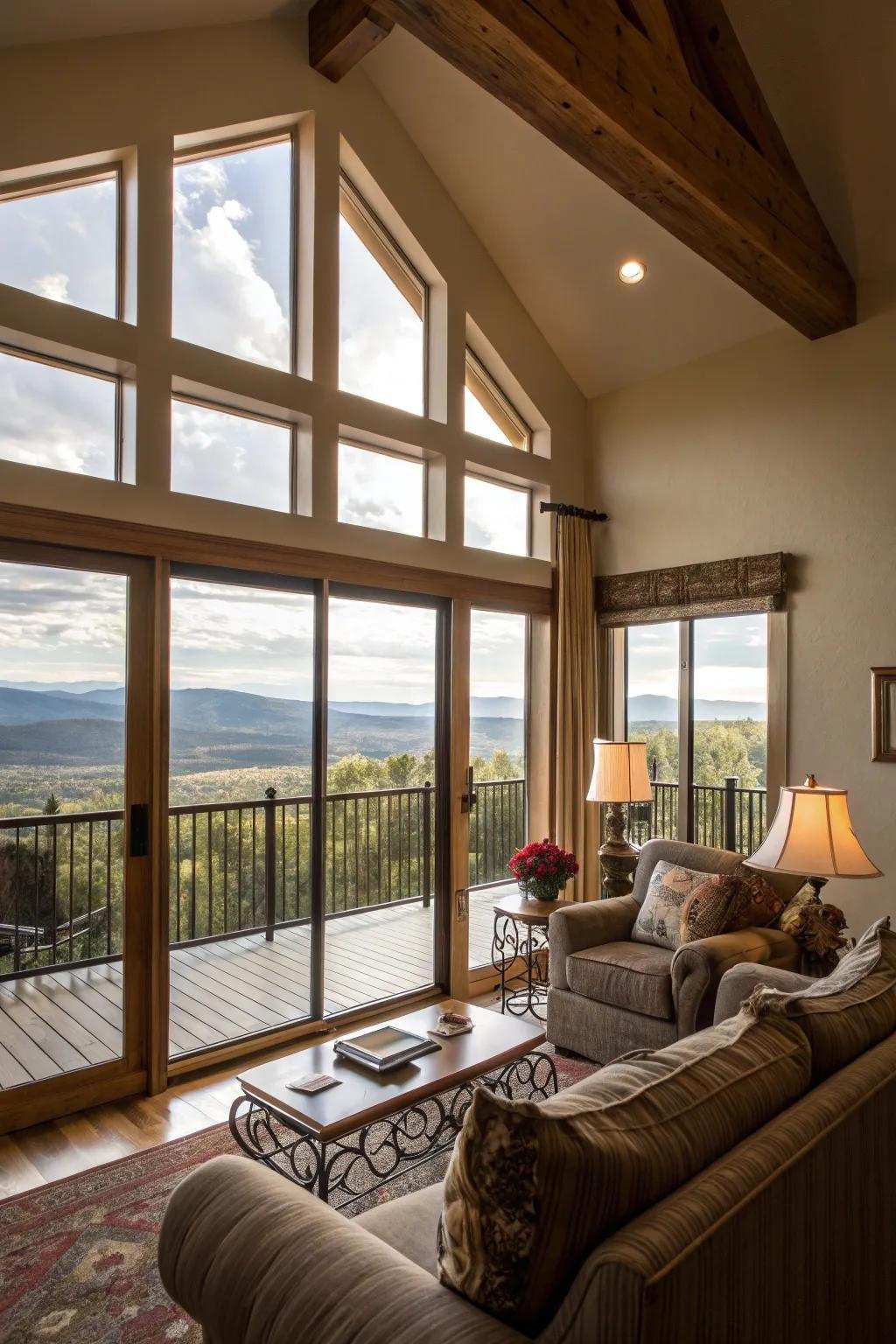 Balcony panoramas introduce a natural flair to the 2nd-story living space.