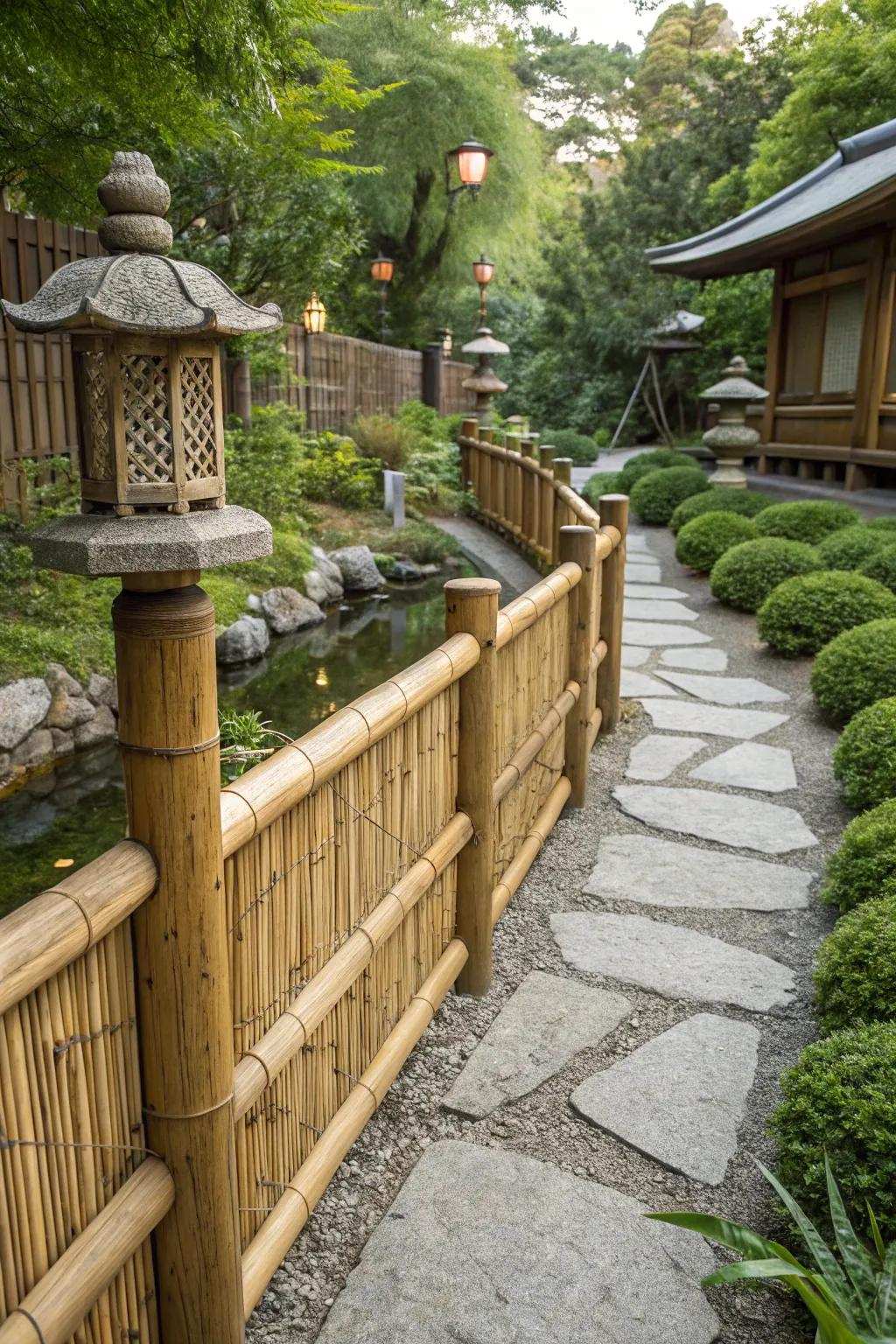 Bamboo accents append an exotic flair to timber fences.