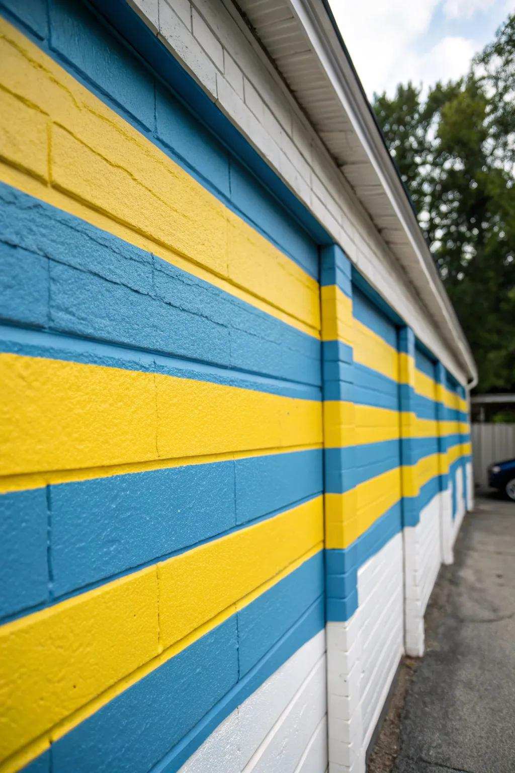 Bands introduce vibrant visual appeal to garage walls.
