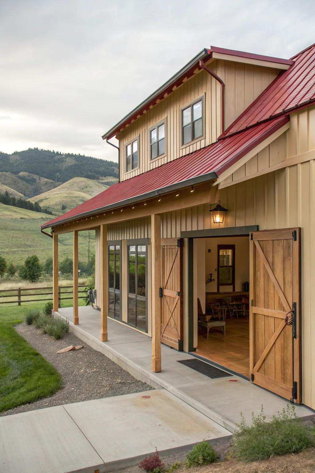 Barn doors add rustic charm and are a space-saving solution.
