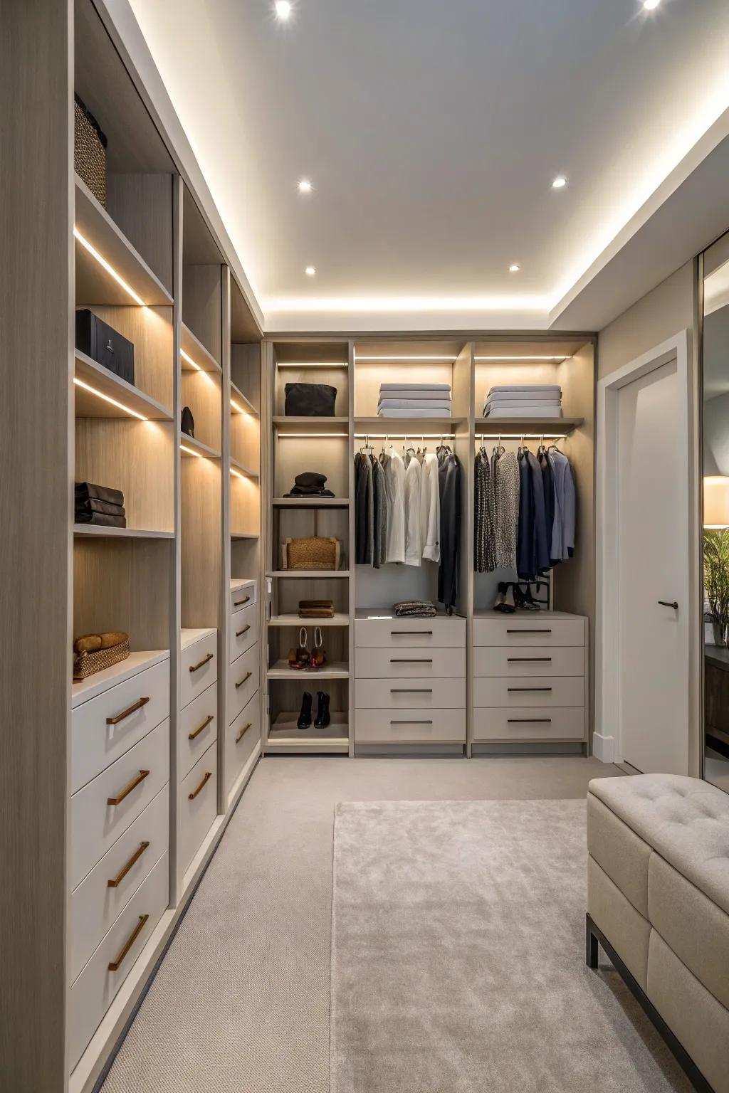 Bespoke built-ins offer a personalized and refined closet design.