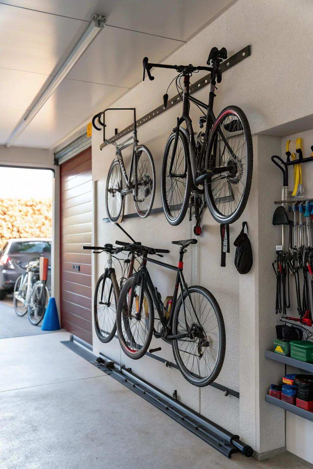 Bike mounts are a practical remedy for conserving area.