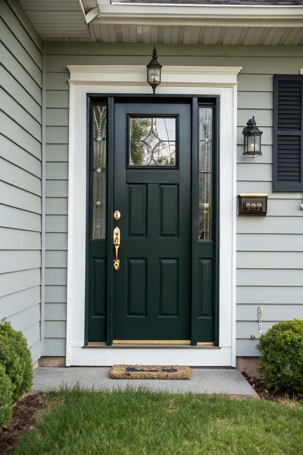 Black features introduce depth and sophistication to the entrance.